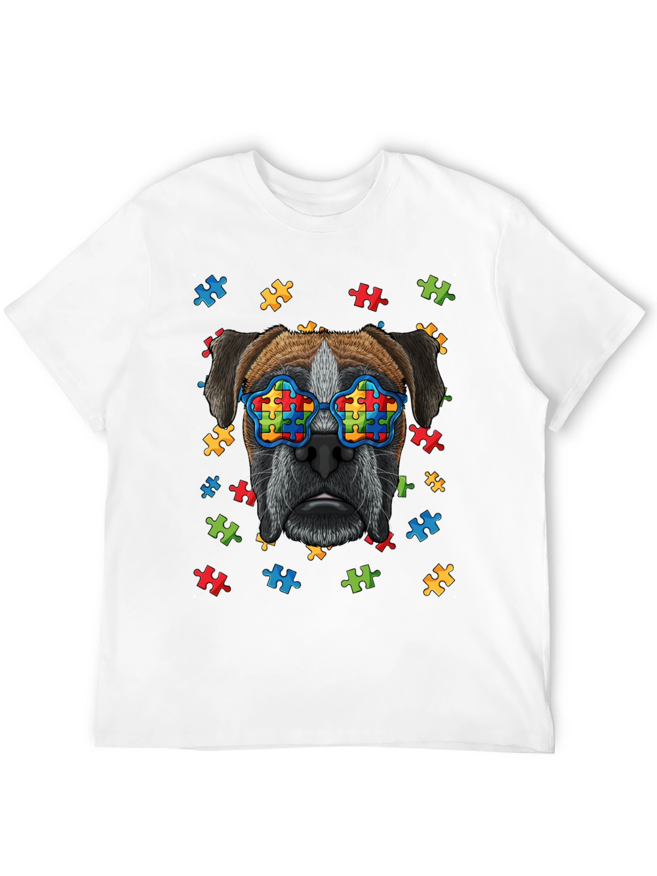 Dog with Autism Awareness Puzzle Glasses T-Shirt