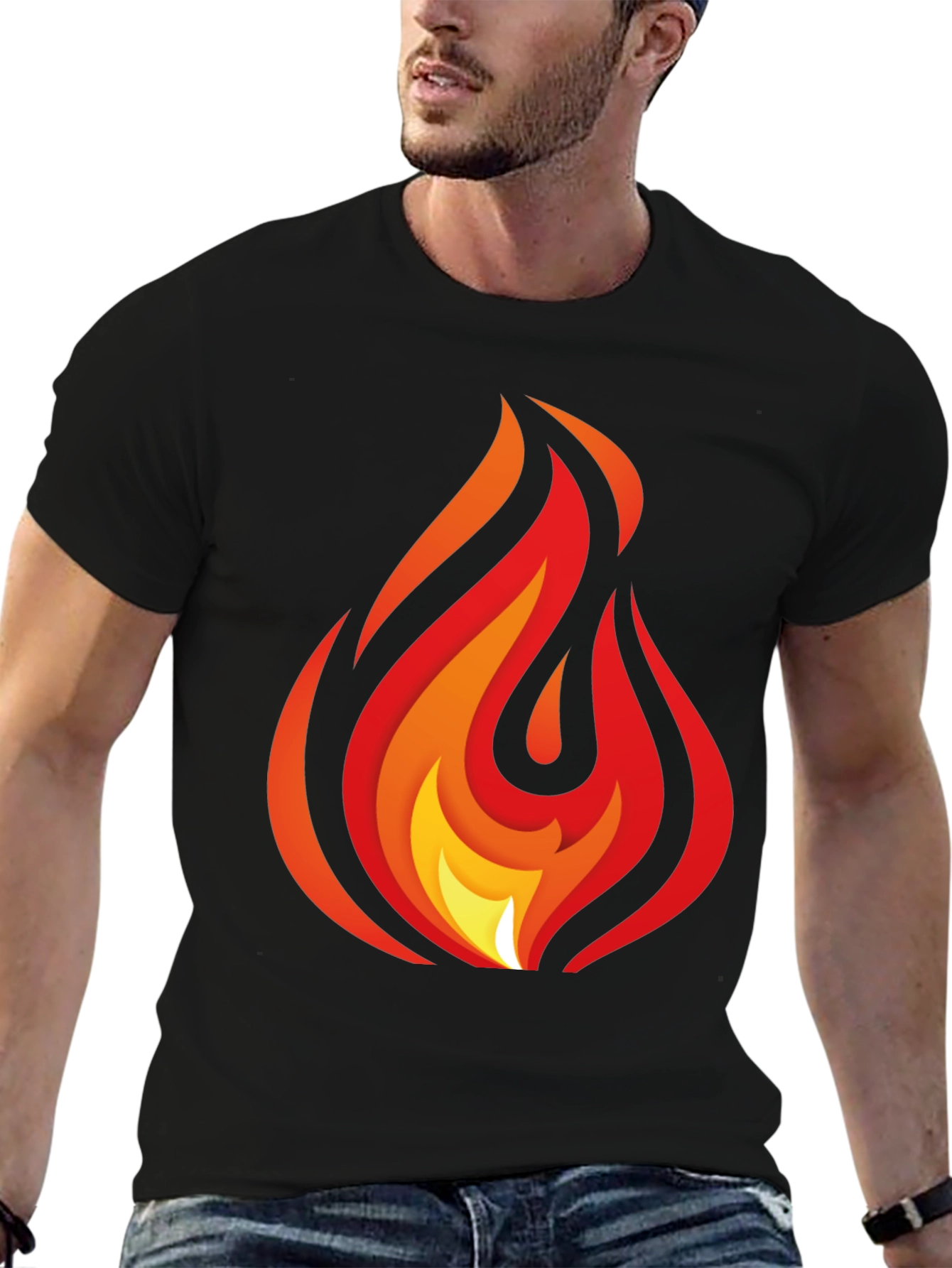 Bold Flame Graphic Black T-Shirt