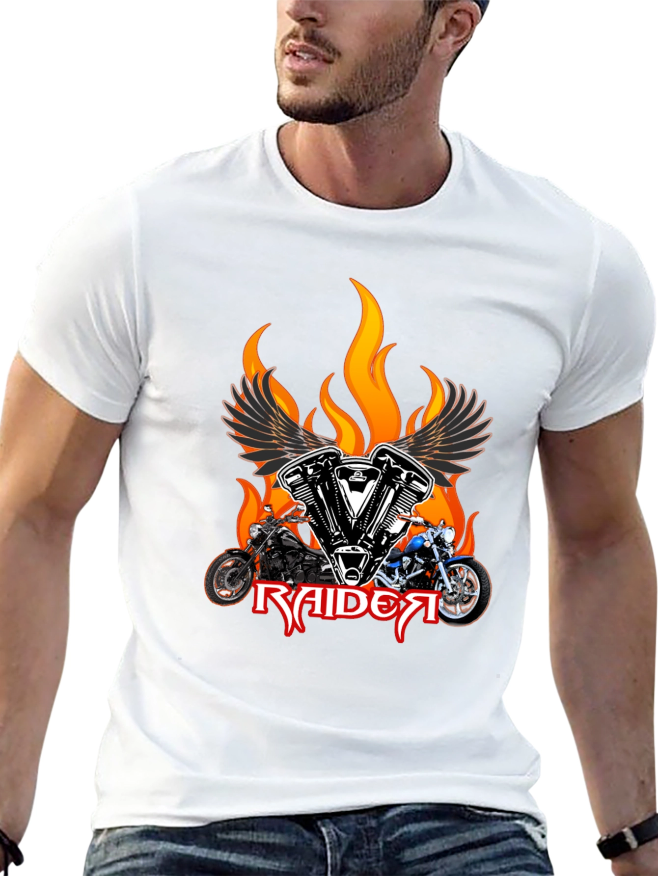 Raider Motorcycle T-Shirt - Flaming Wings
