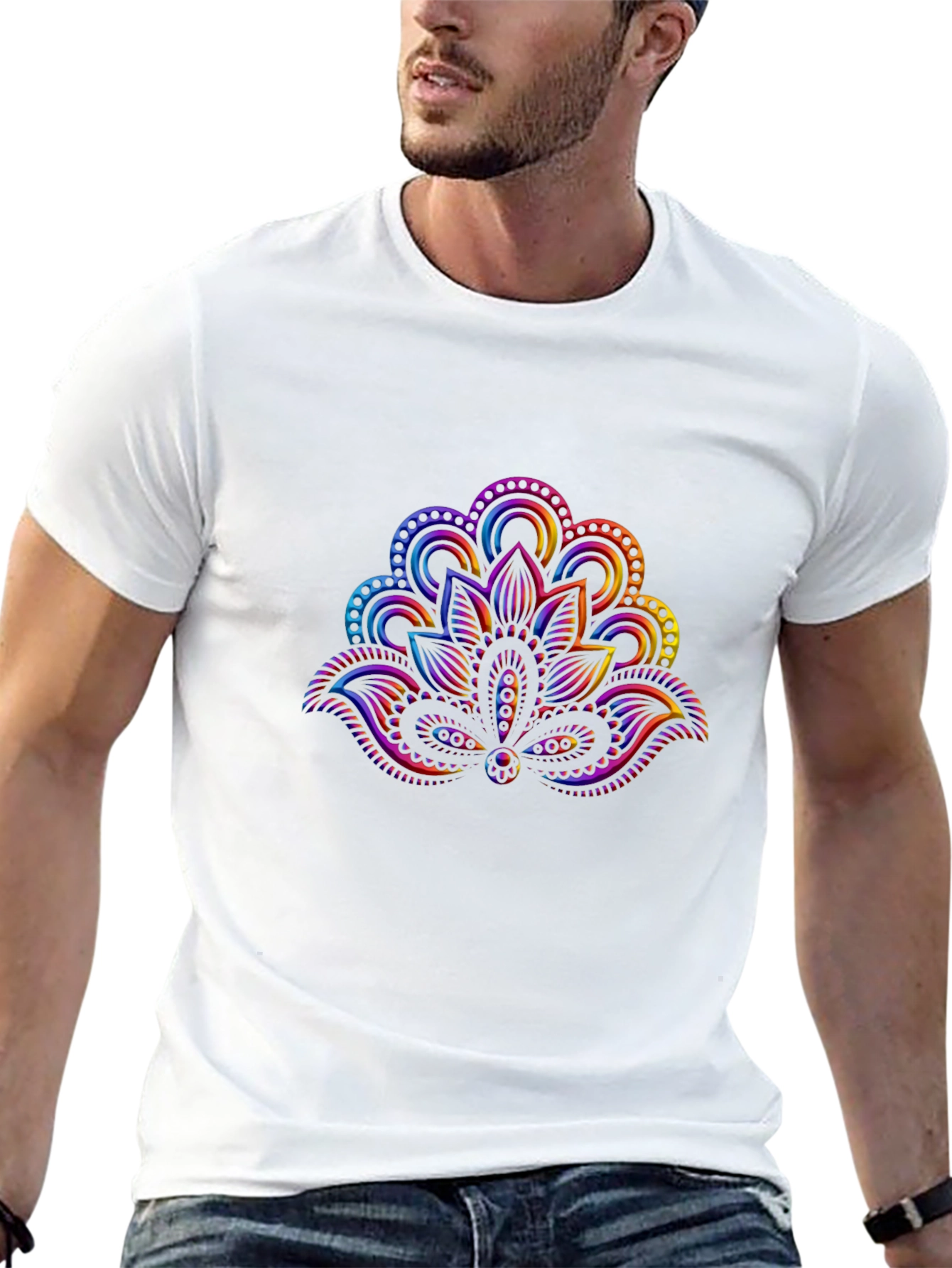 Rainbow Lotus Flower Graphic Black T-Shirt