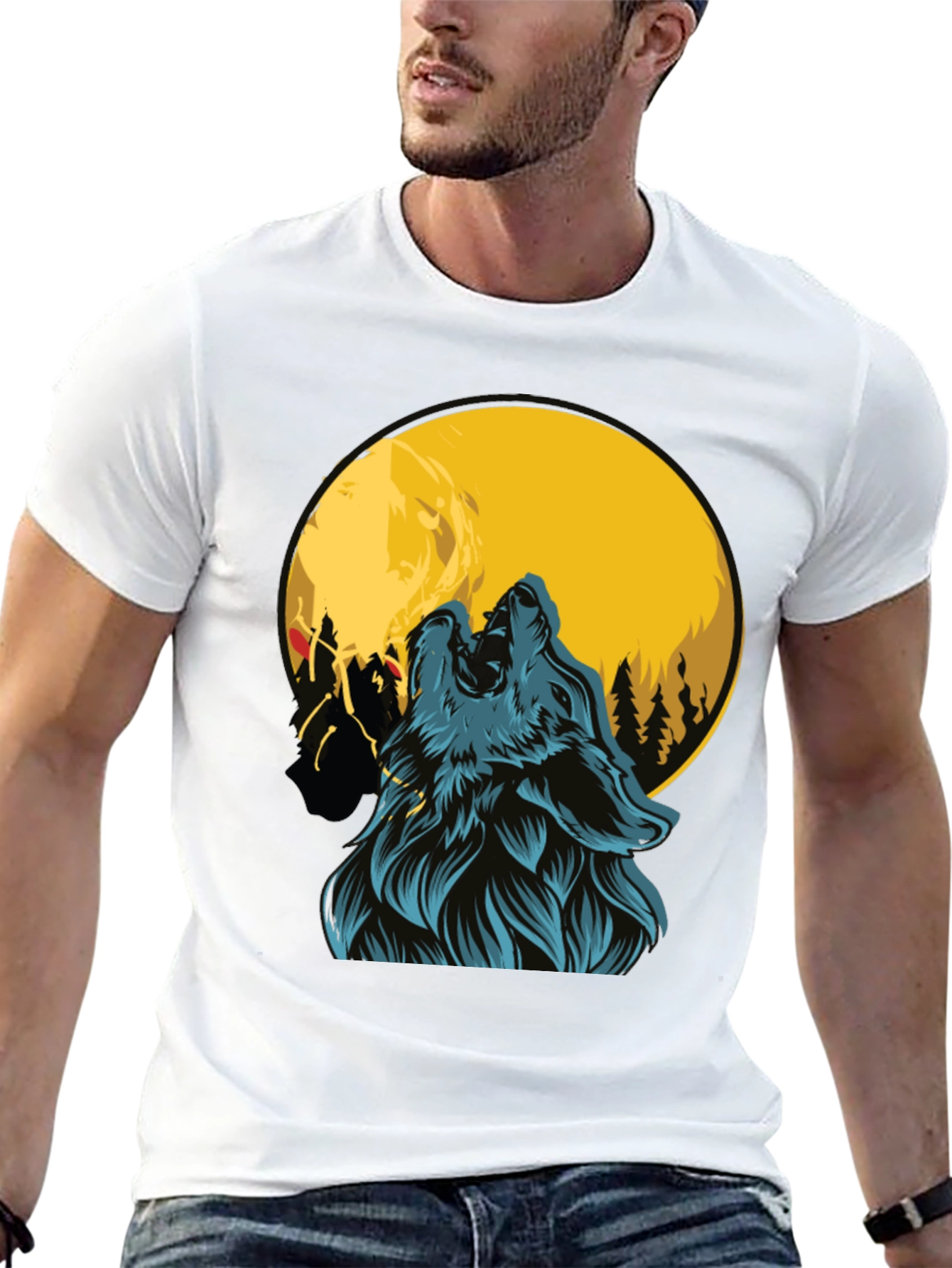 Wolf Howling at Moon Graphic Tee