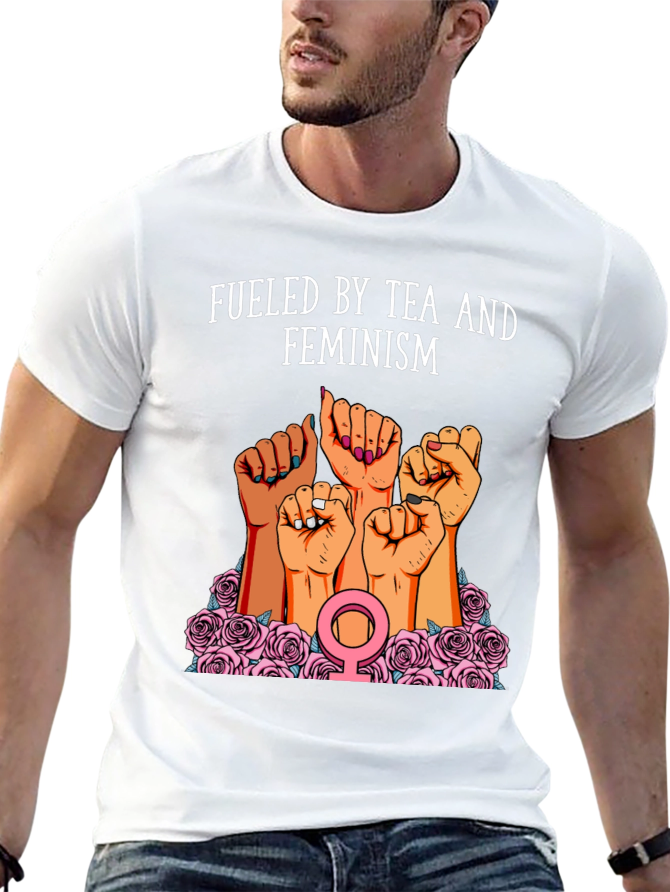 Fueled By Tea And Feminism Black T-Shirt