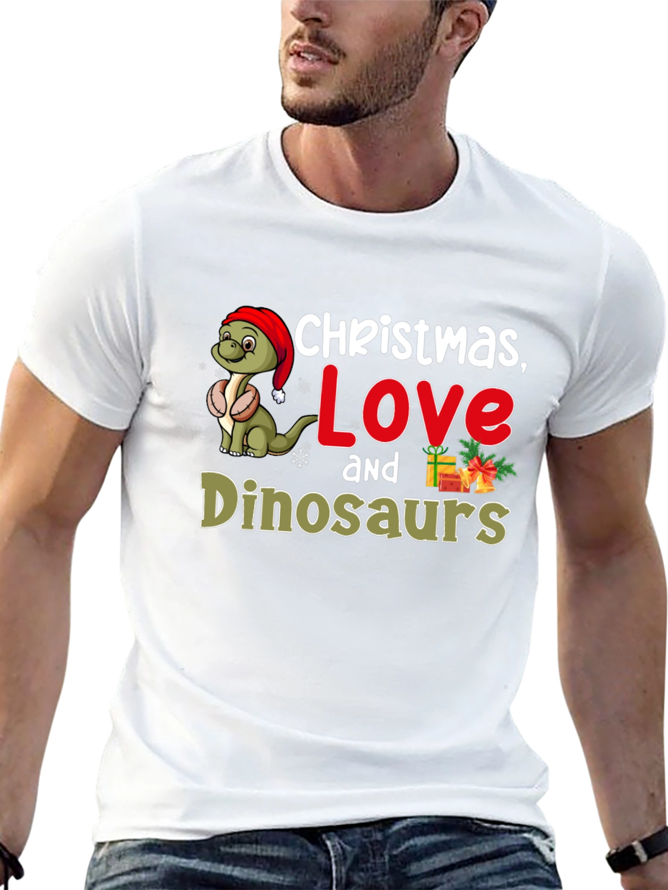 Christmas Love Dinosaurs Graphic T-Shirt