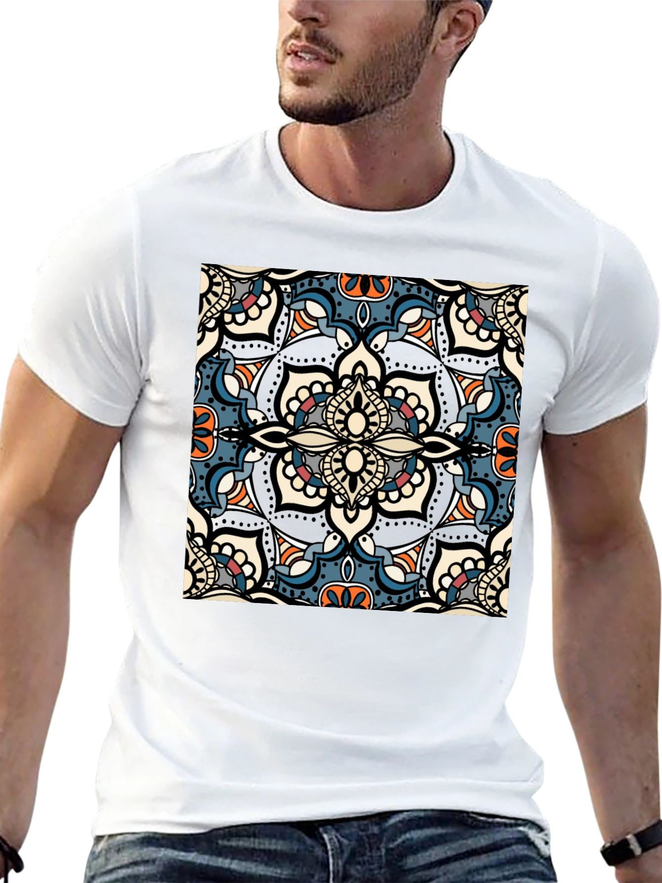 Mens Black T-Shirt with Mandala Design