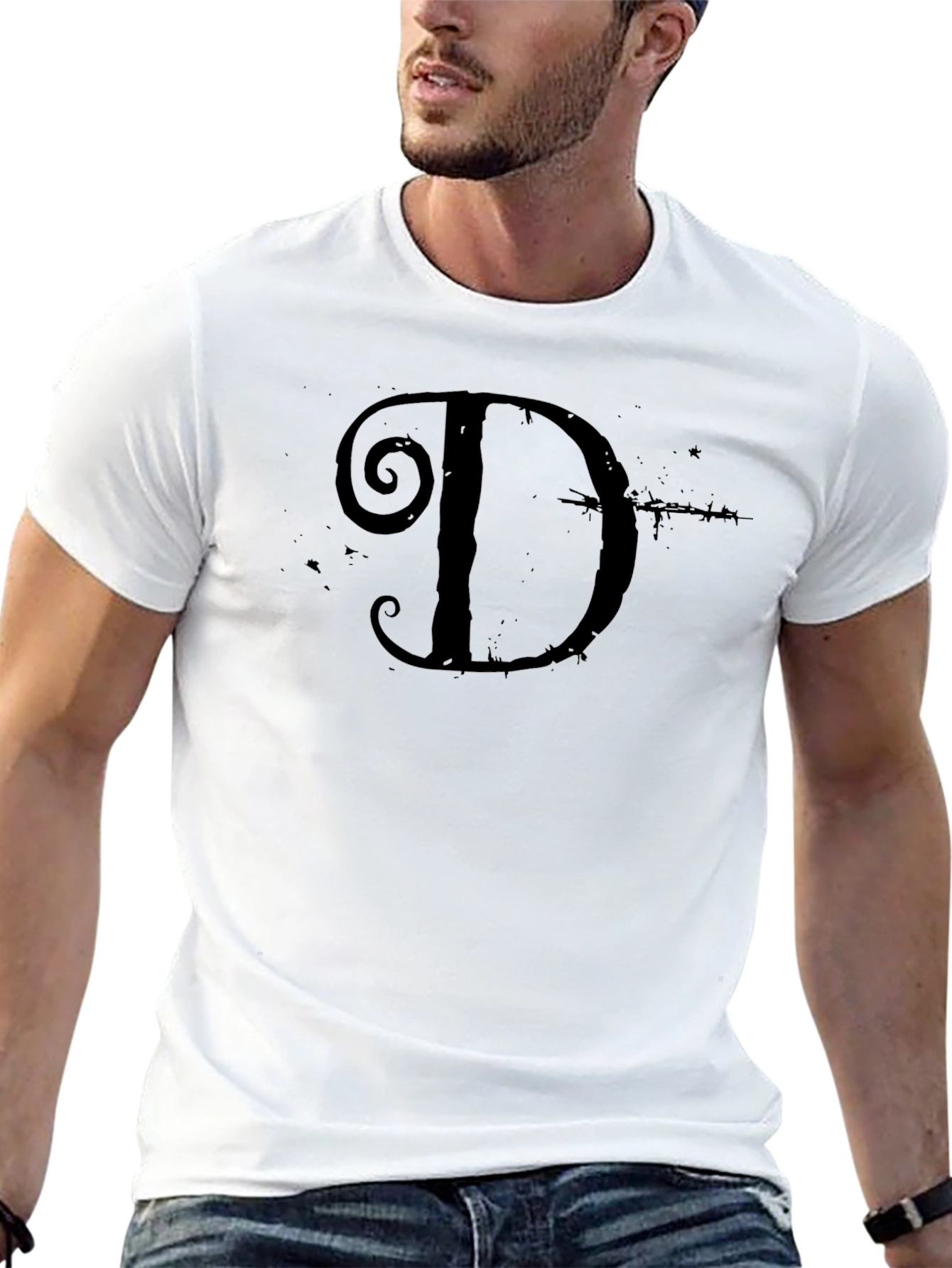 Gothic Letter D Graphic Black T-Shirt