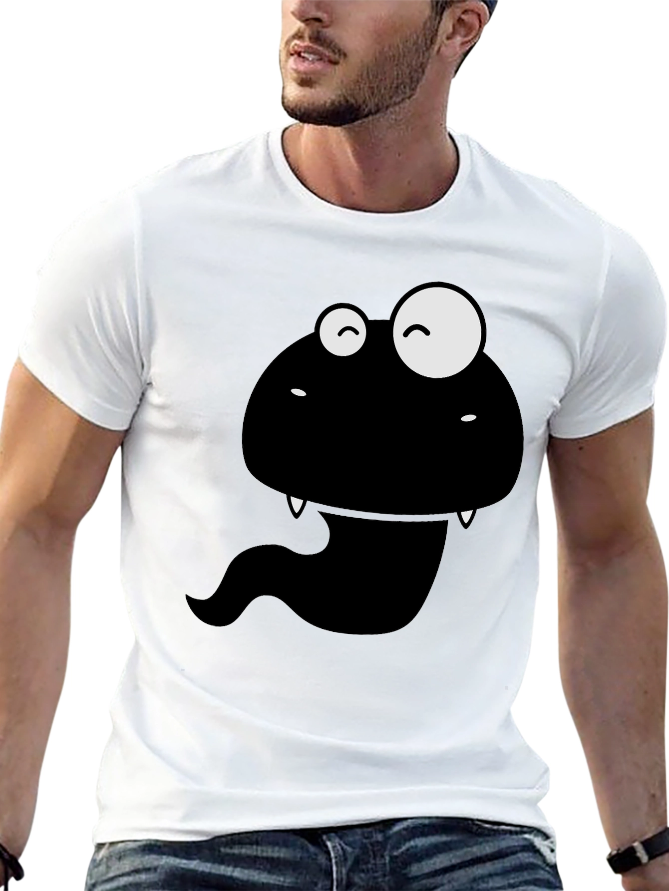 Funny Monster Graphic Tee - Mens Black Cotton T-Shirt