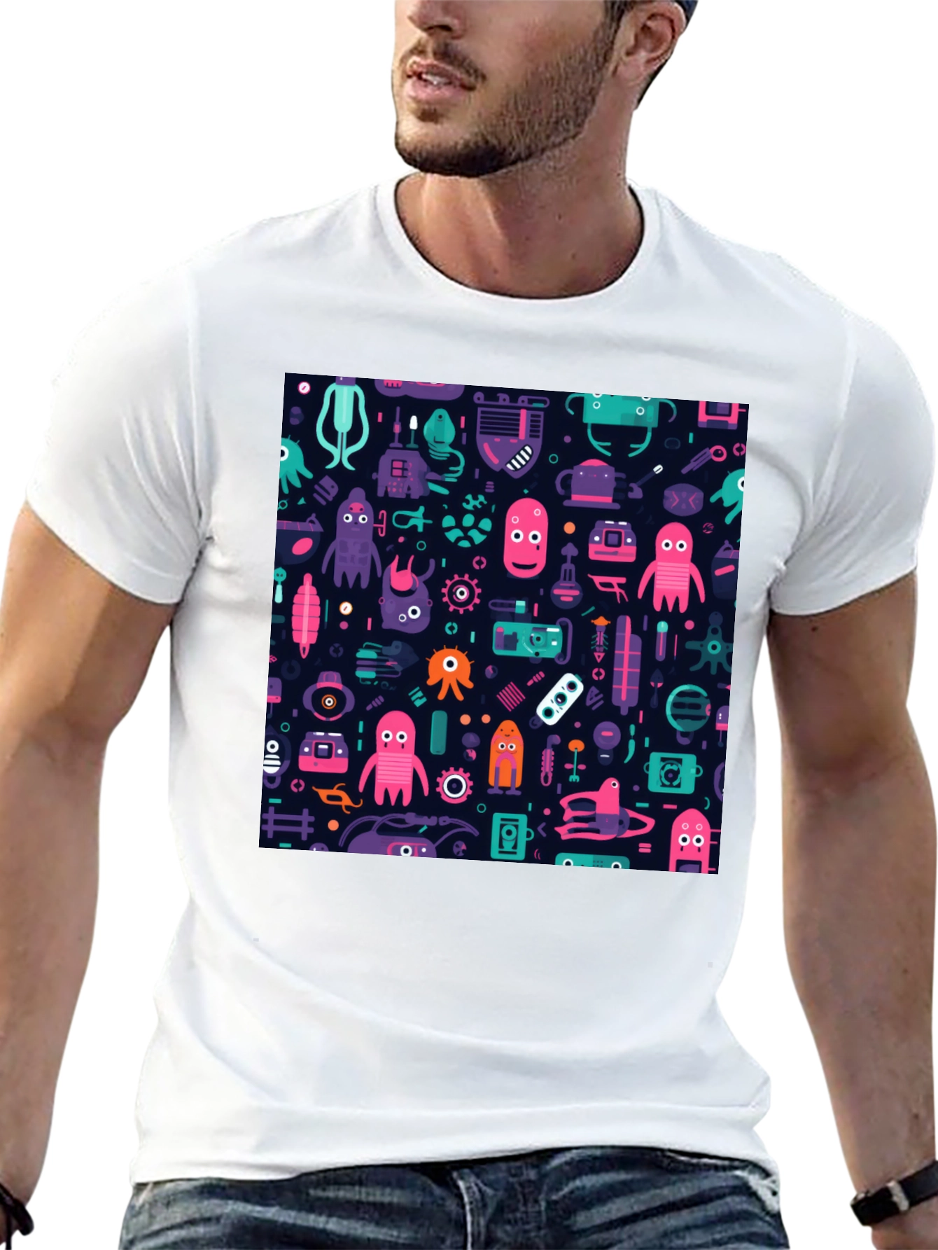 Funky Space Alien Pattern T-Shirt