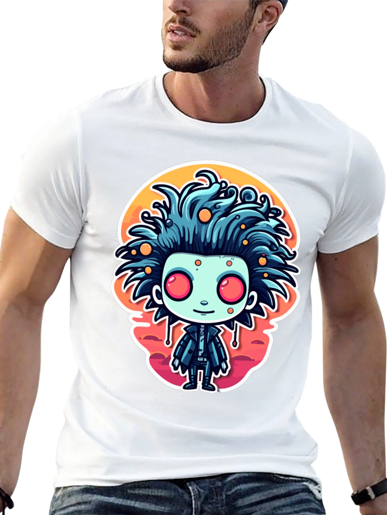 Cartoon Monster Graphic Tee - Black