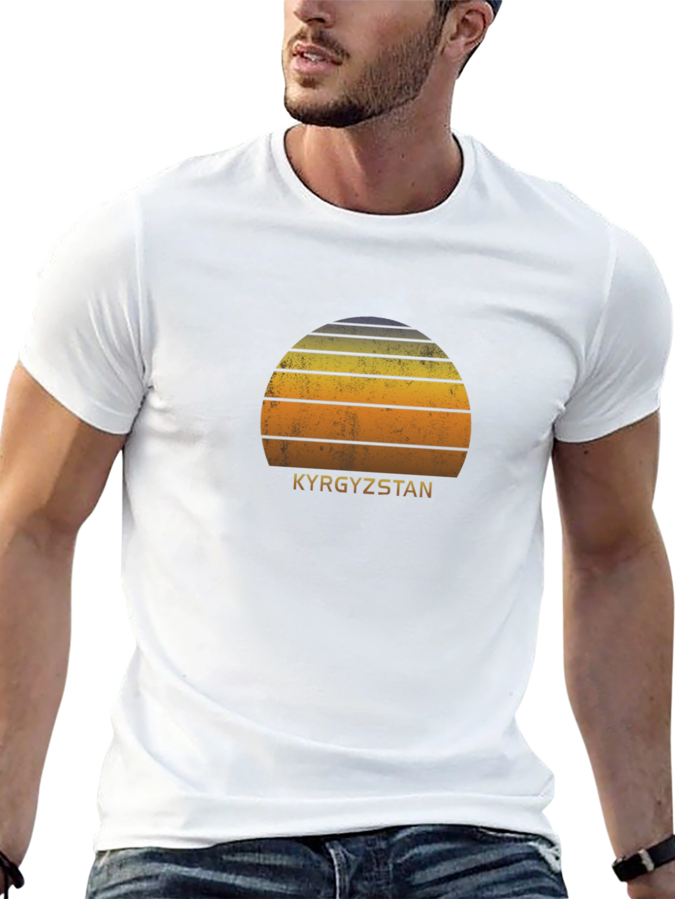 Kyrgyzstan Sunset Graphic Tee - Retro Travel Shirt