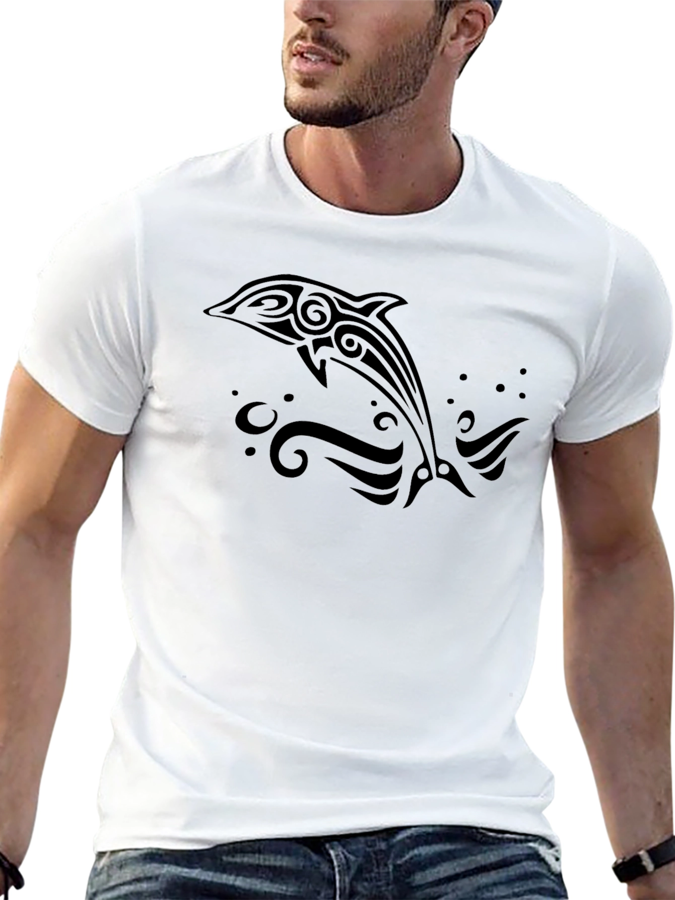 Tribal Dolphin Graphic Tee - Black Short Sleeve