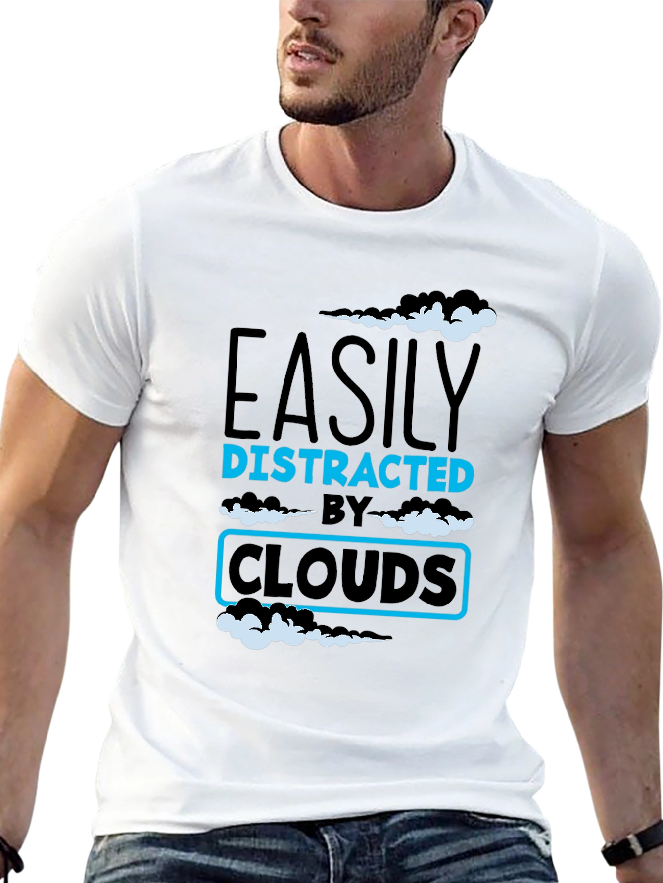 Easily Distracted By Clouds T-Shirt - Novelty Graphic Tee
