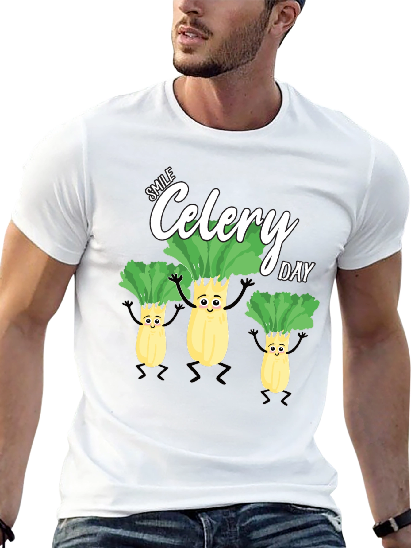 Smile Celery Day Black T-Shirt