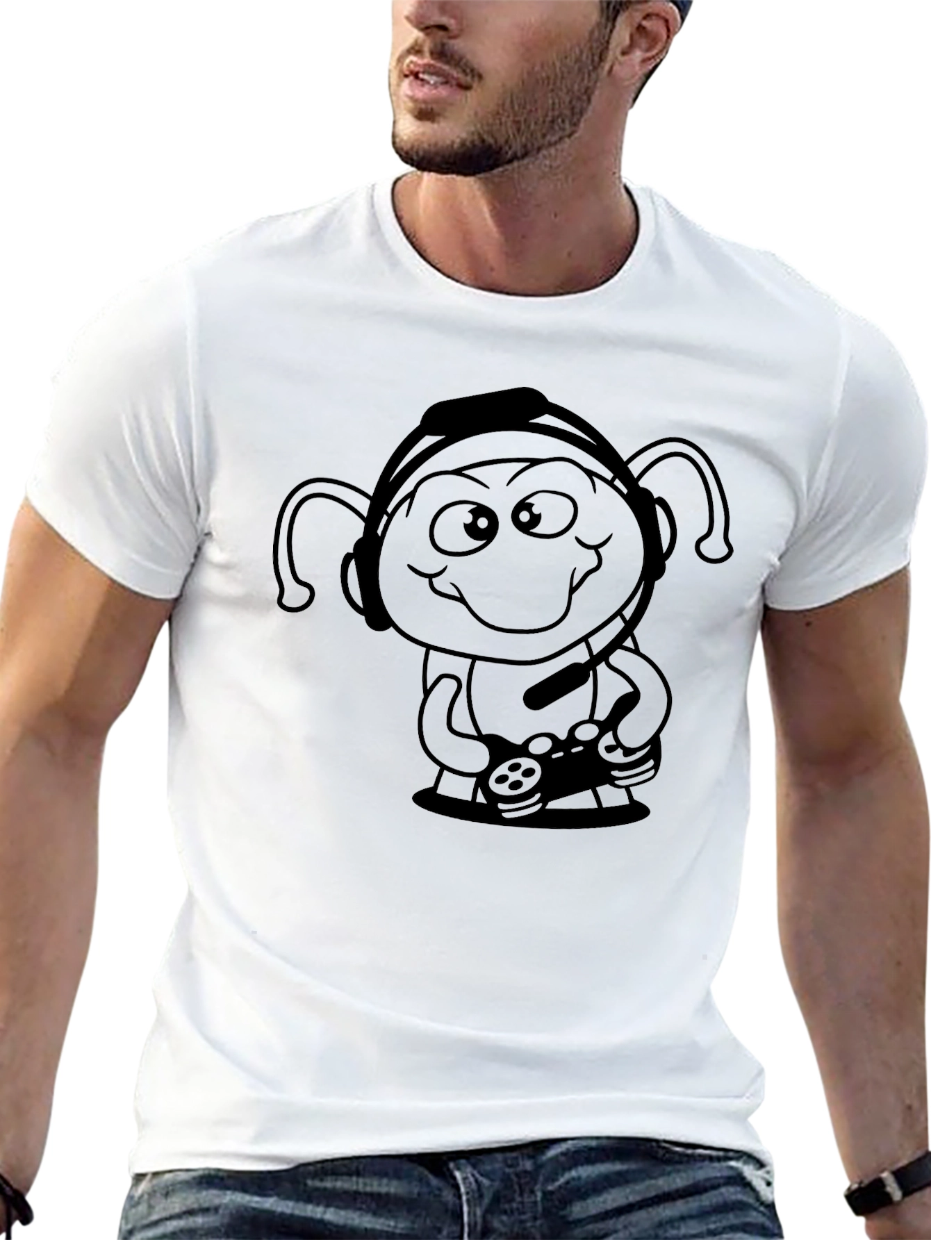 Gamer Alien Graphic Tee - Black Cotton T-Shirt