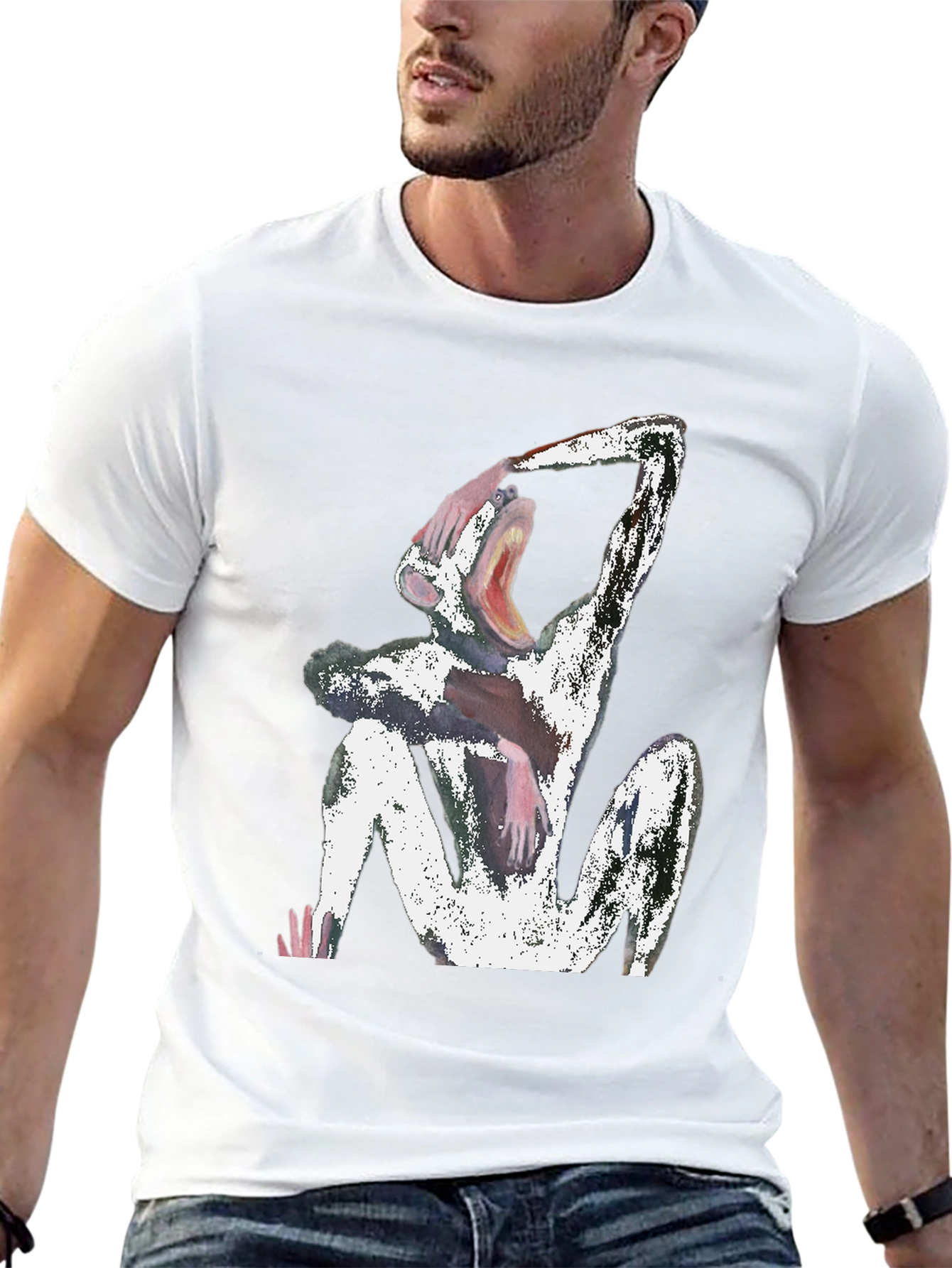 Abstract Monkey Graphic Black T-Shirt