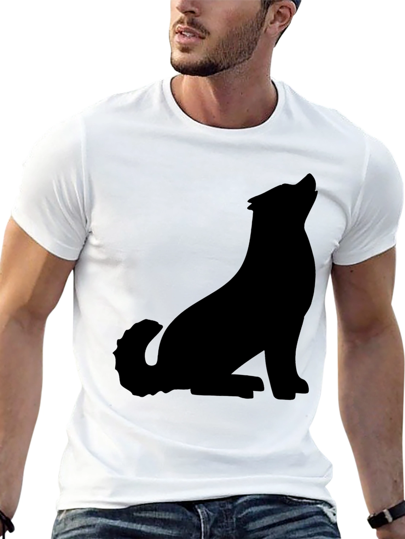 Black T-Shirt with Wolf Silhouette