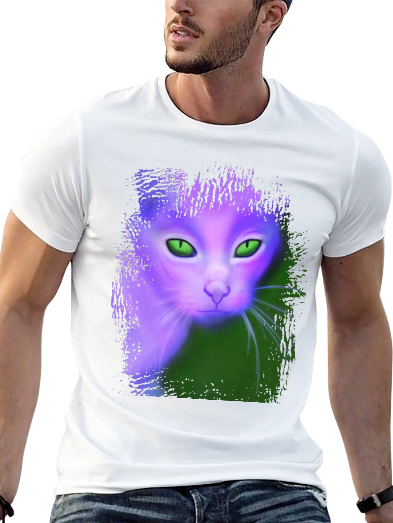 Mystic Glowing Cat Graphic Tee - Unique Design