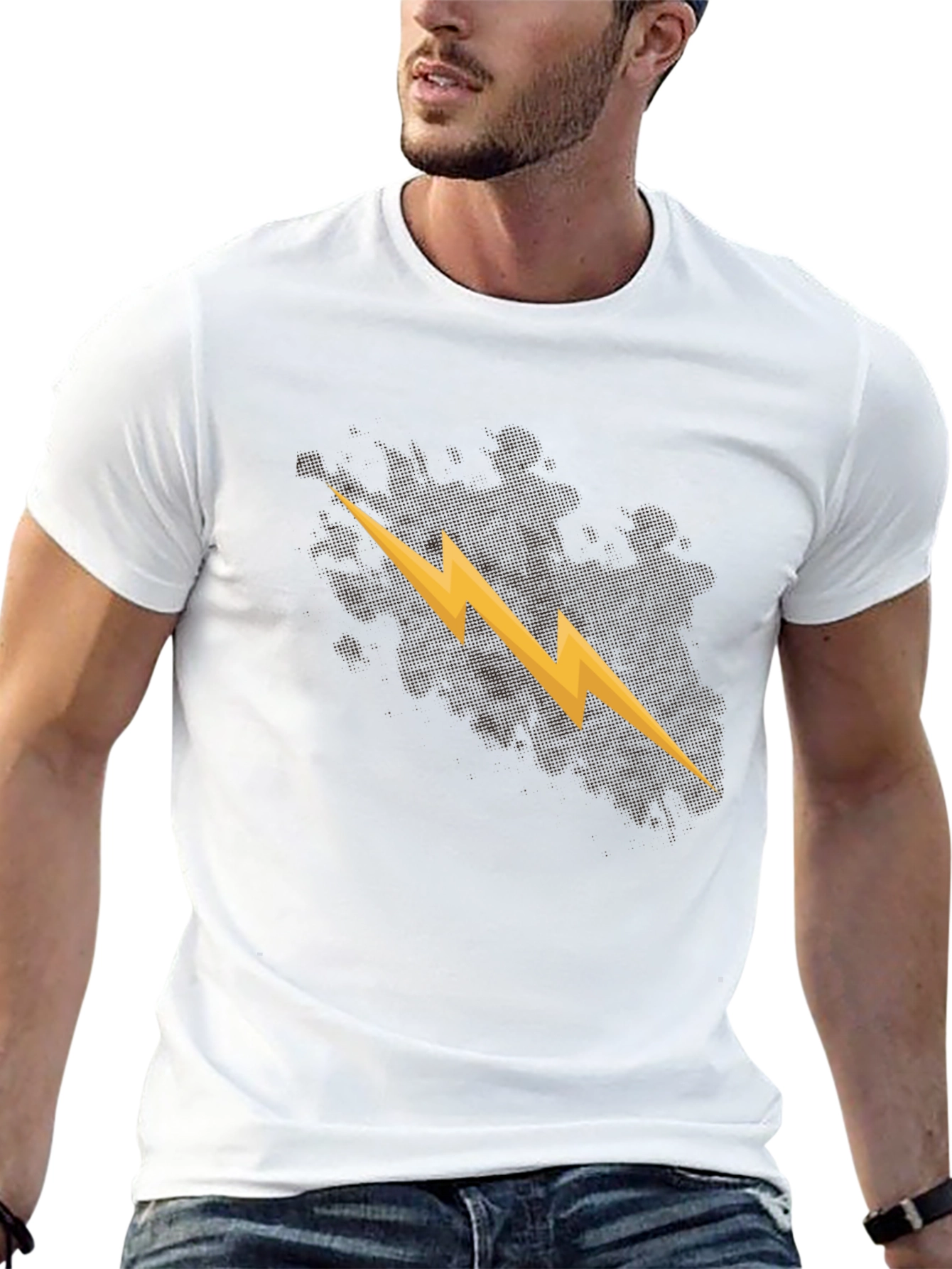 Mens Black T-Shirt with Lightning Bolt Graphic