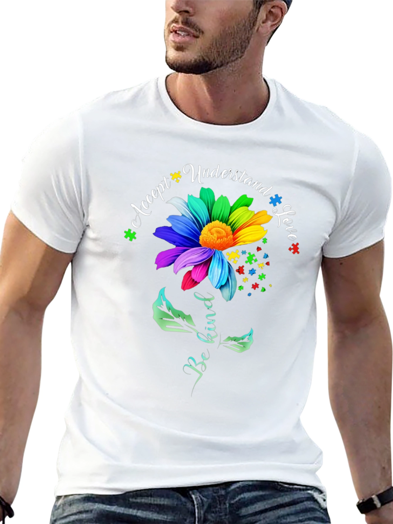 Autism Awareness Flower T-Shirt - Accept Understand Love