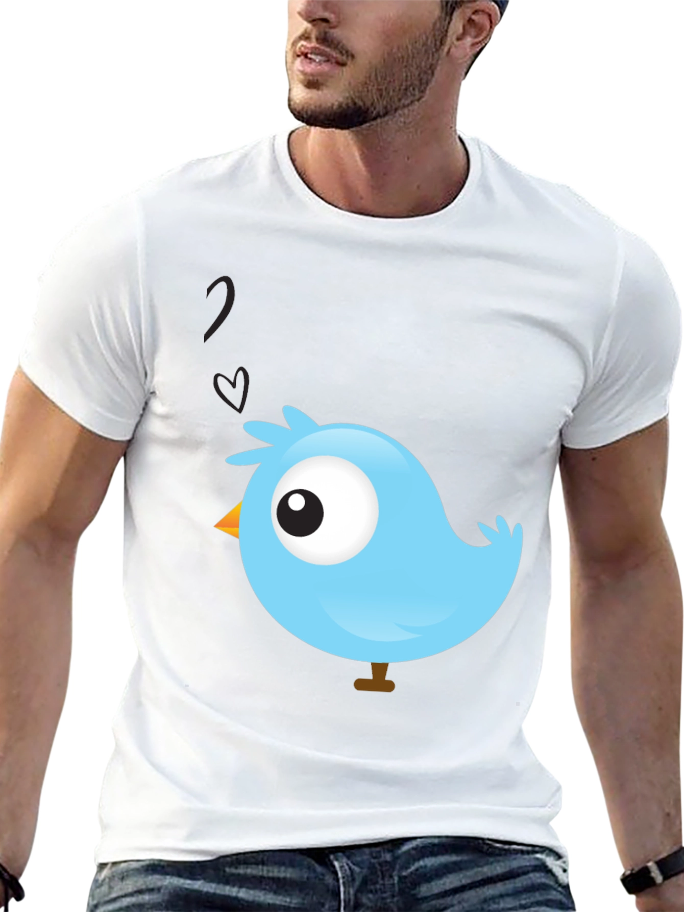 Cute Blue Bird Graphic Black T-Shirt