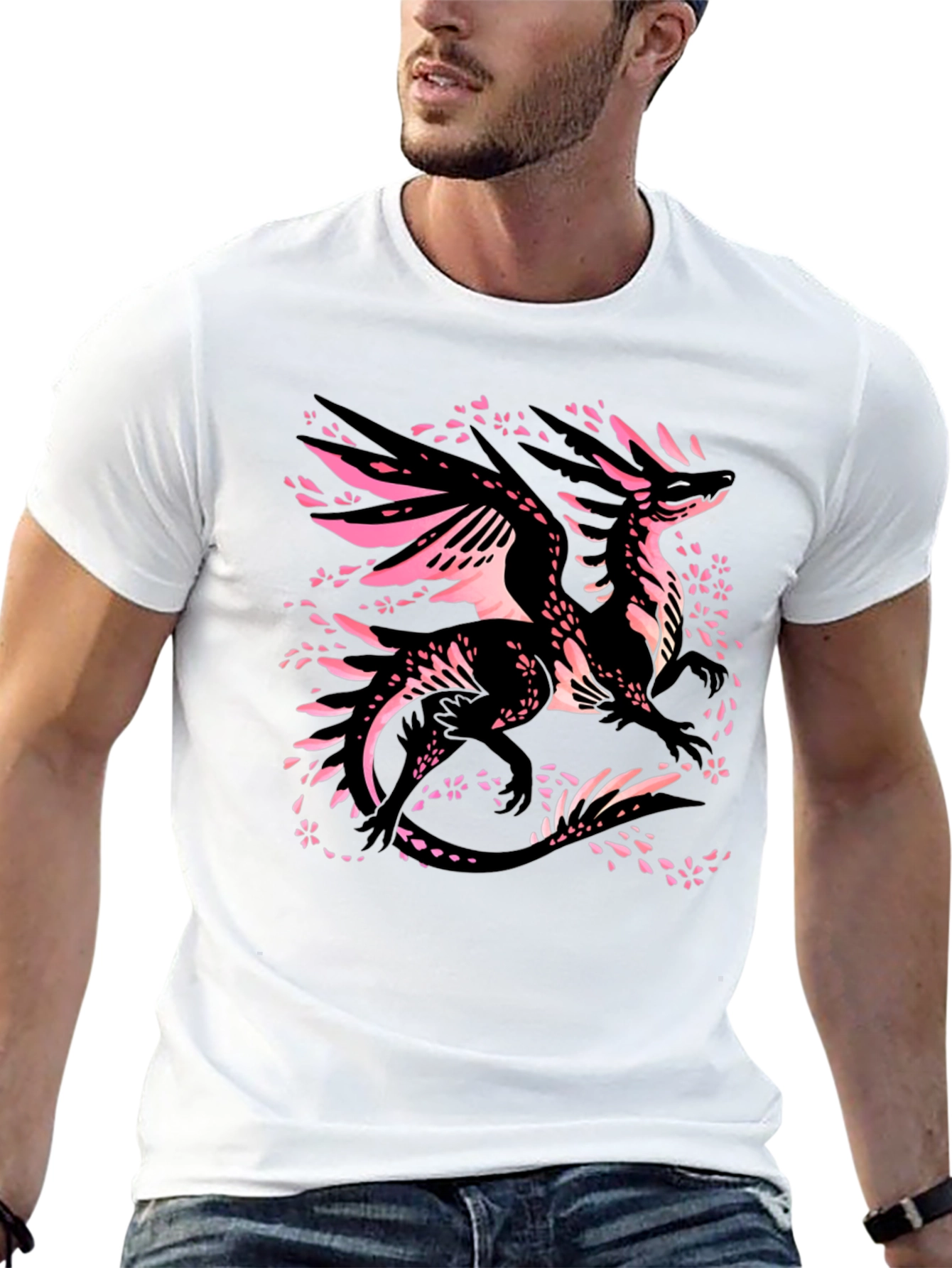 Dragon Cherry Blossom T-Shirt - Black Graphic Tee