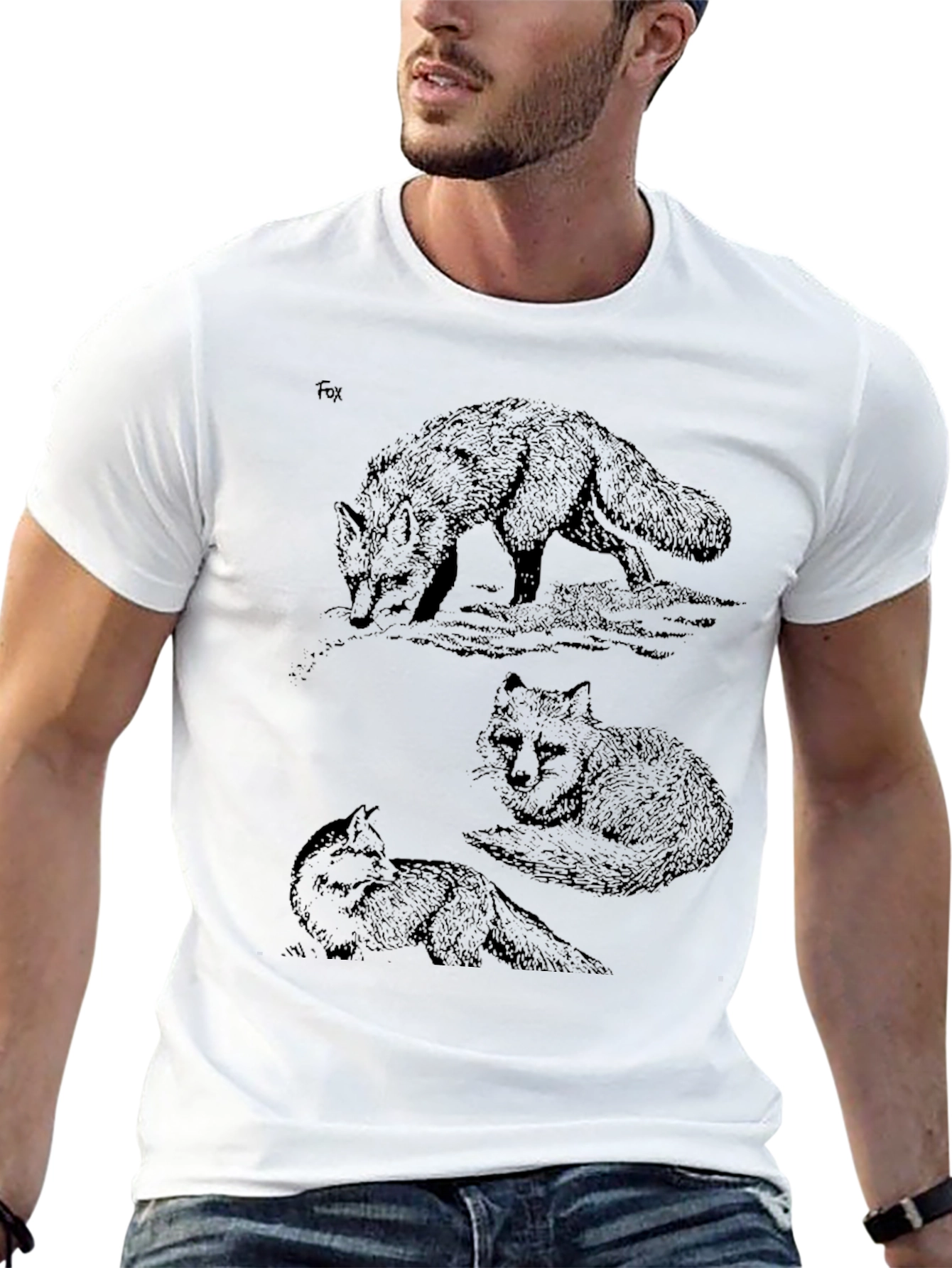 Fox Sketch Print Black T-Shirt