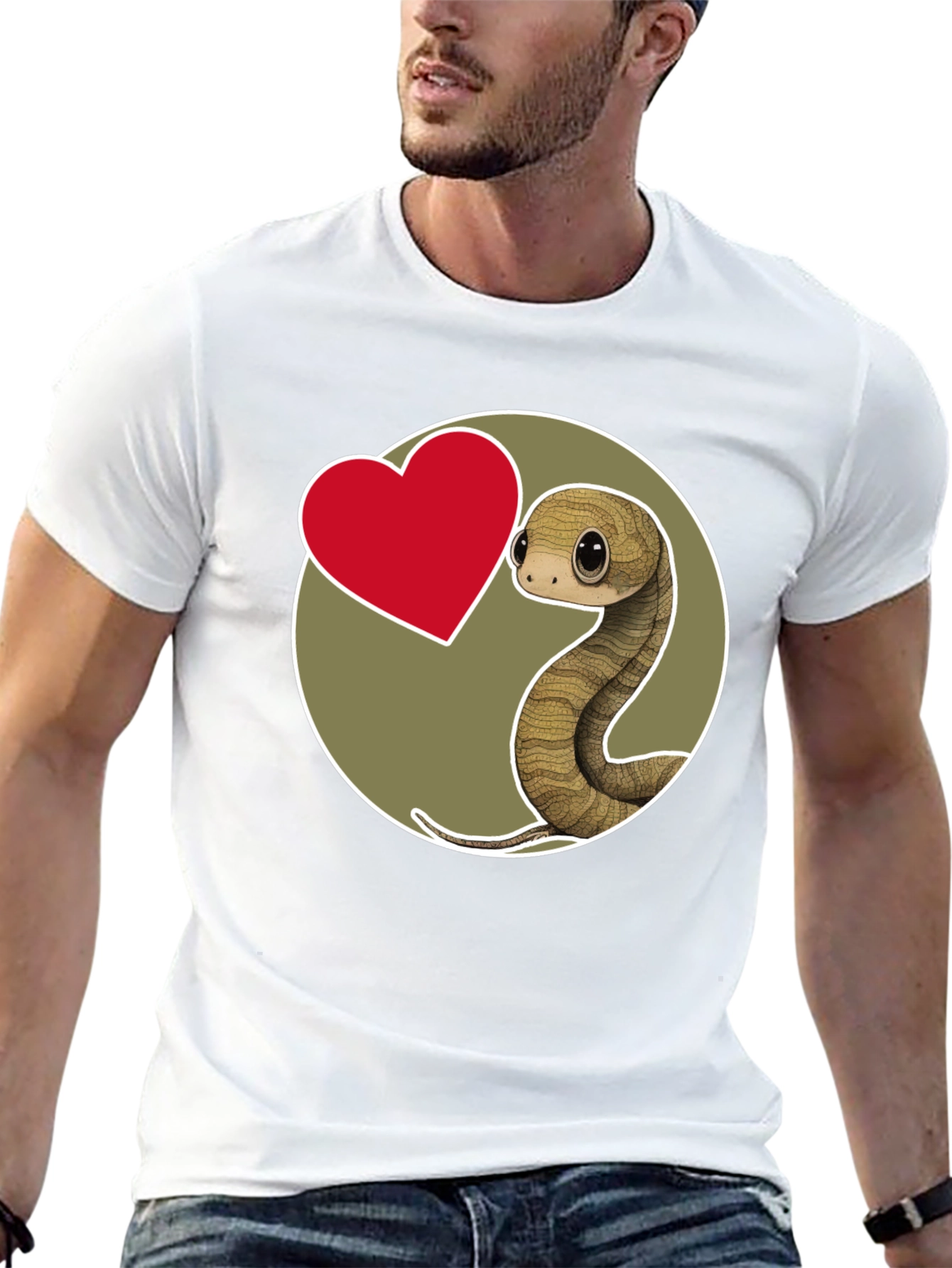 Cute Snake Heart Graphic T-Shirt - Black Cotton Blend