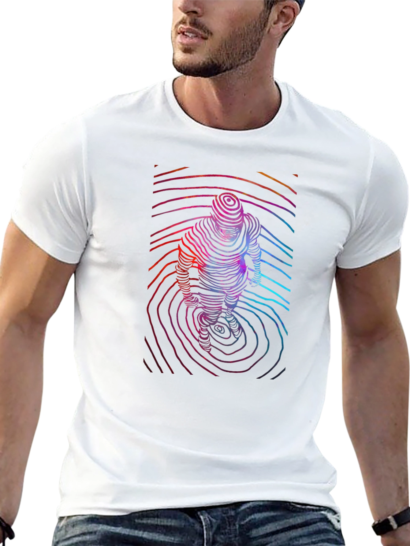 Abstract Topographic Figure Print Mens Black Tee