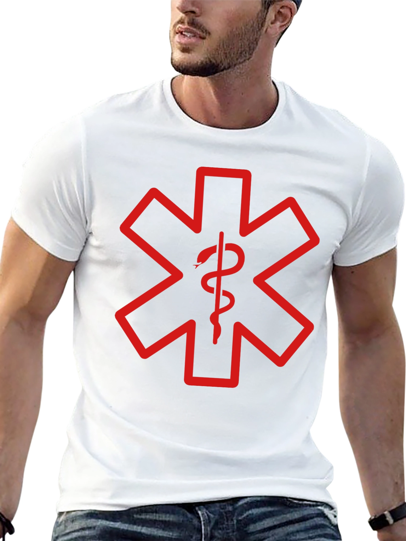 Black T-Shirt with Red Star of Life