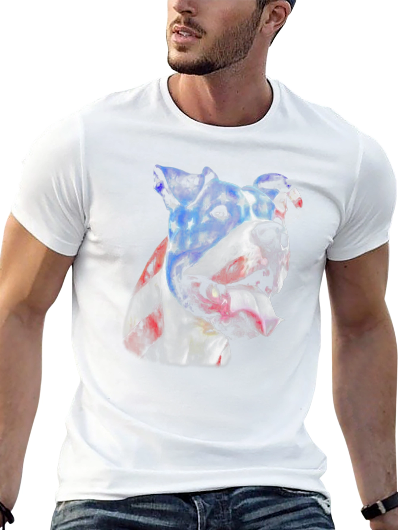 American Flag Dog Graphic Tee - Patriotic Pitbull Shirt