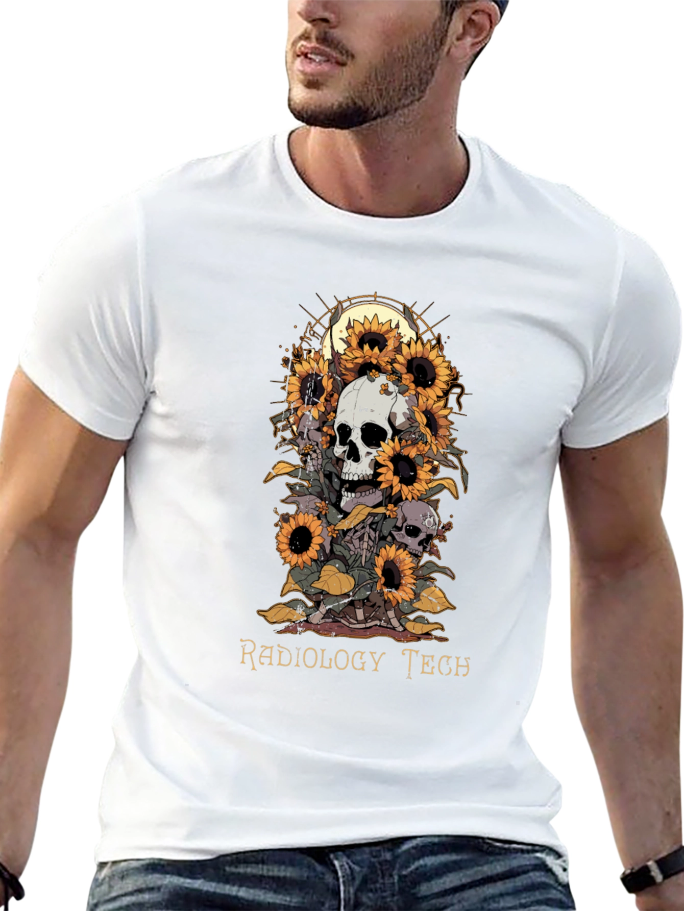 Radiology Tech Skull Sunflower T-Shirt