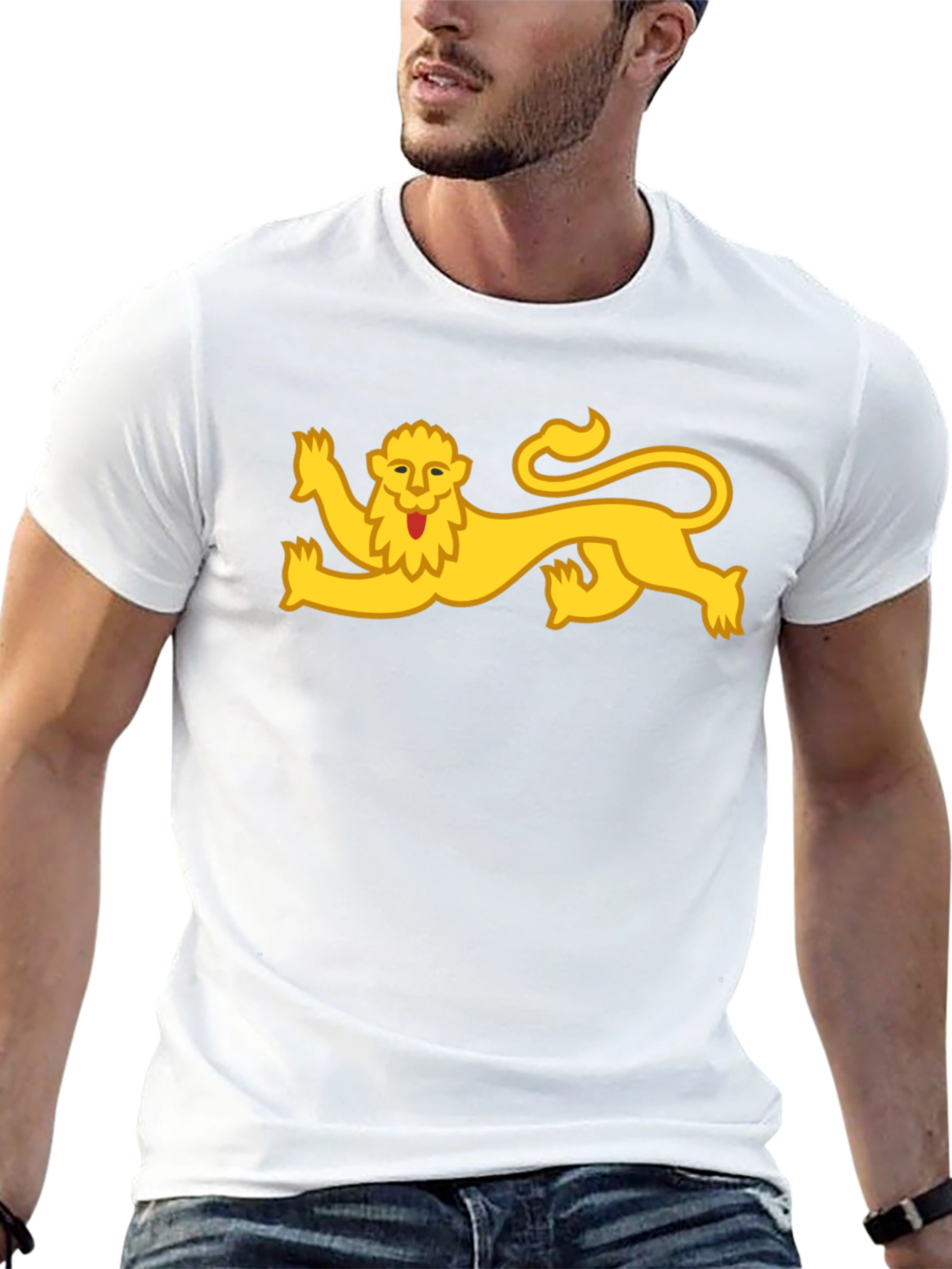 Black T-Shirt with Yellow Lion Design