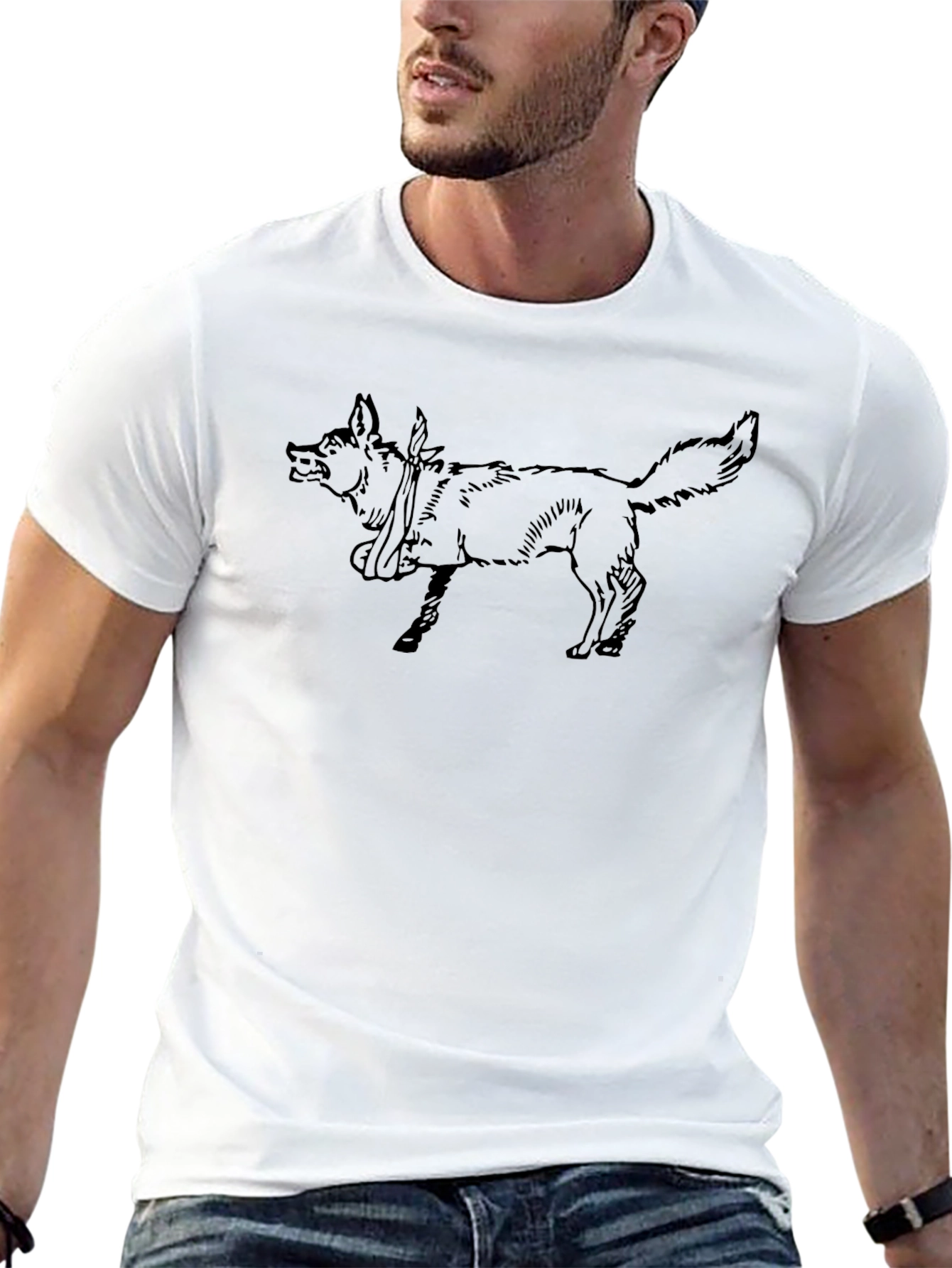 Black T-Shirt with Dog Graphic Print