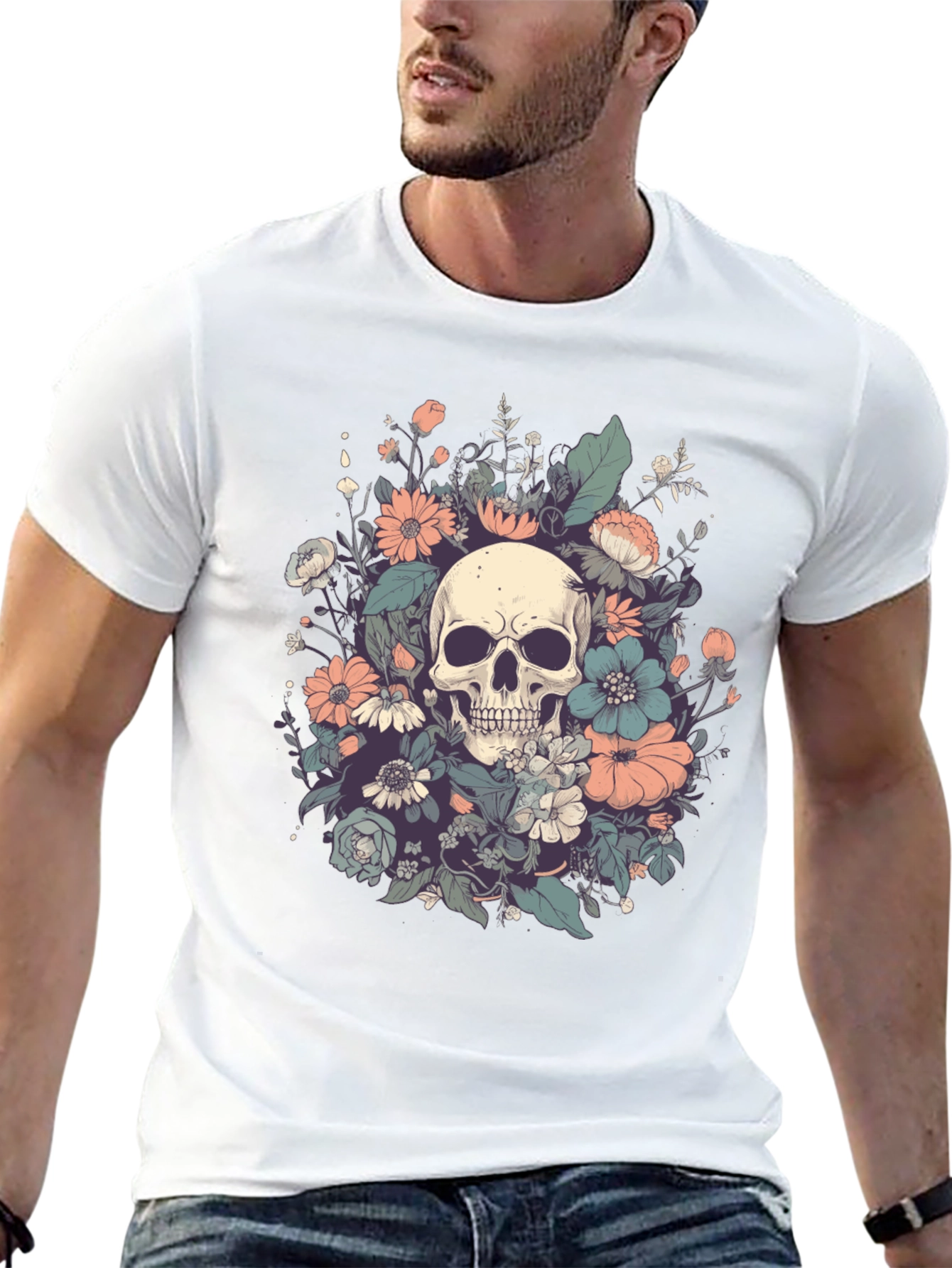 Skull & Floral Graphic Tee - Dark Style