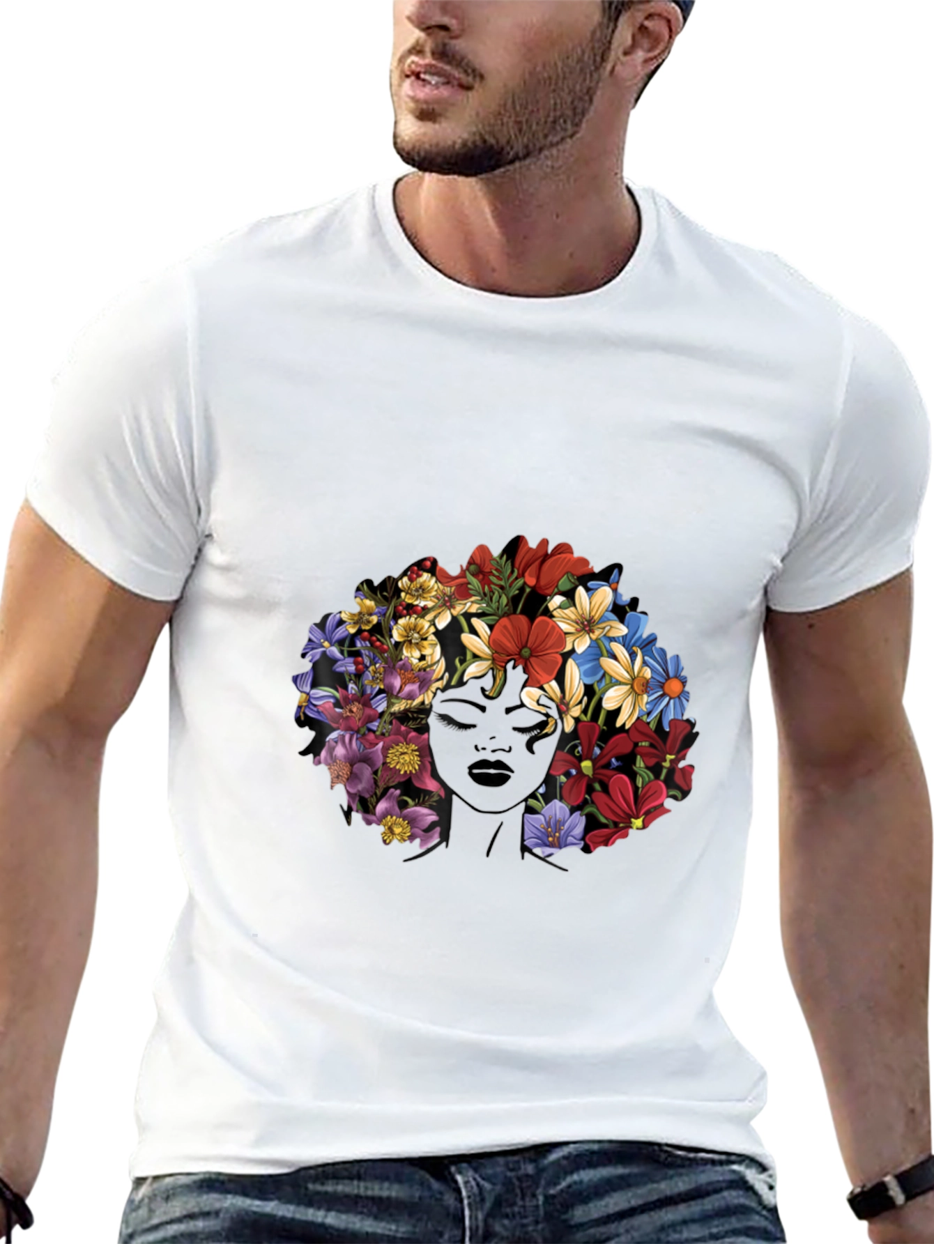 Floral Afro Graphic T-Shirt - Unique Design