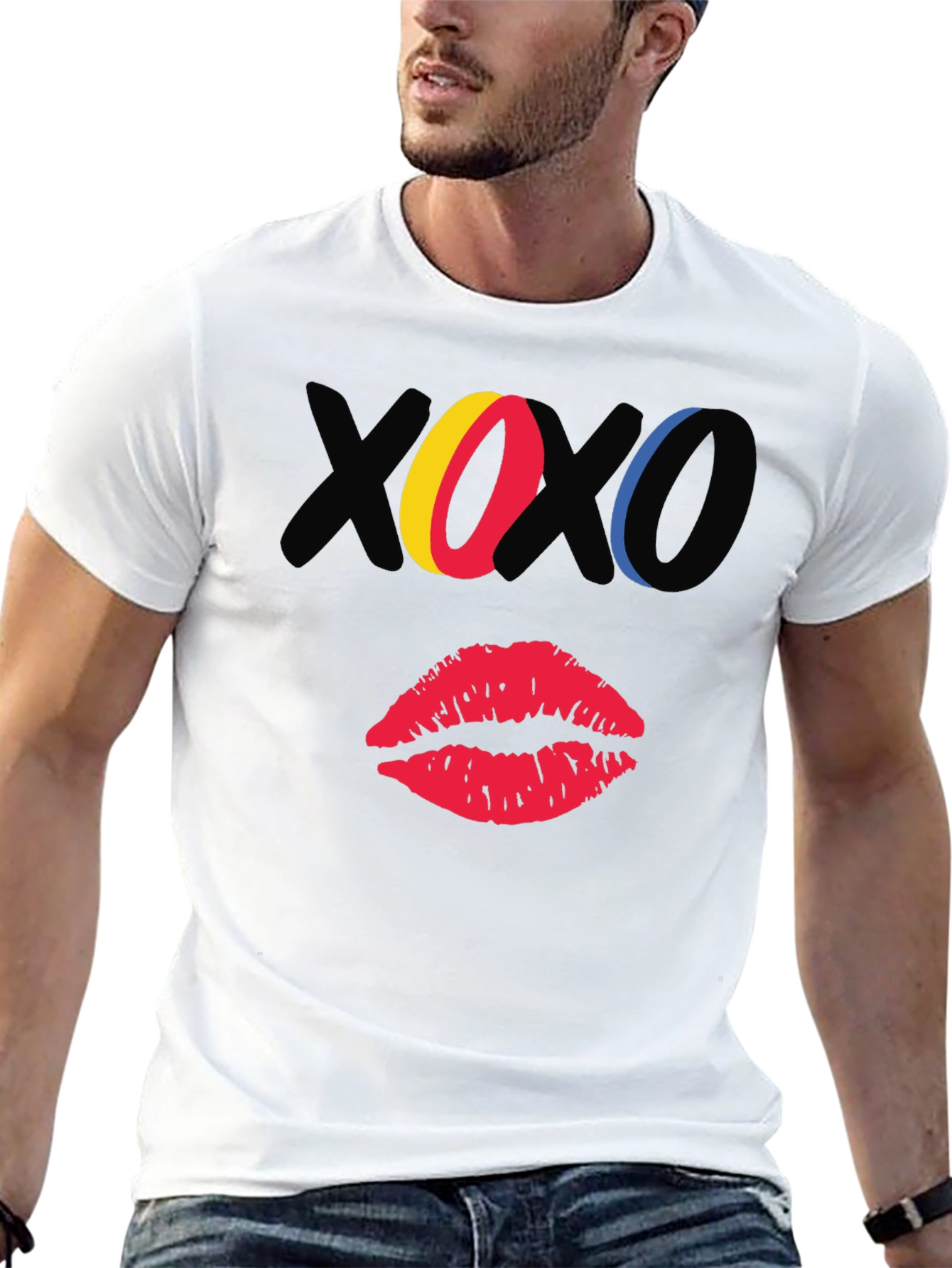 XOXO Kiss Graphic Print Black Casual T-Shirt