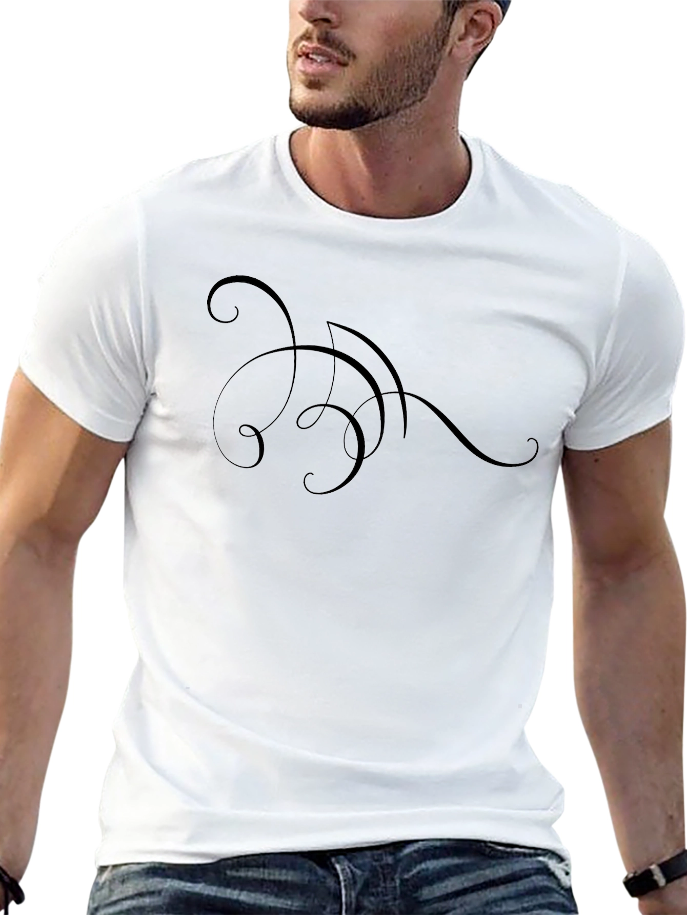 Elegant Swirl Design Black T-Shirt