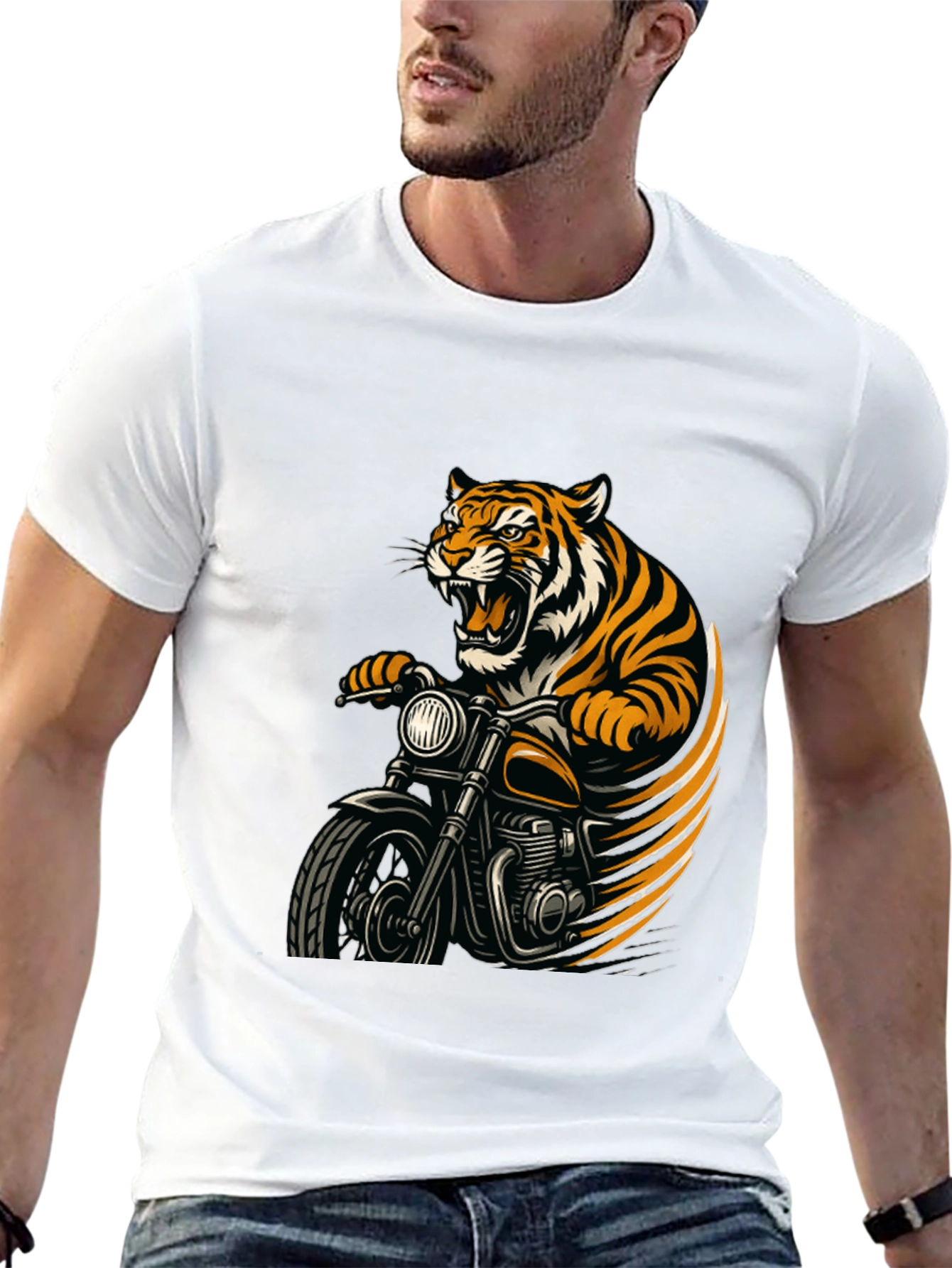 Tiger Rider Graphic Tee - Black Cotton T-Shirt