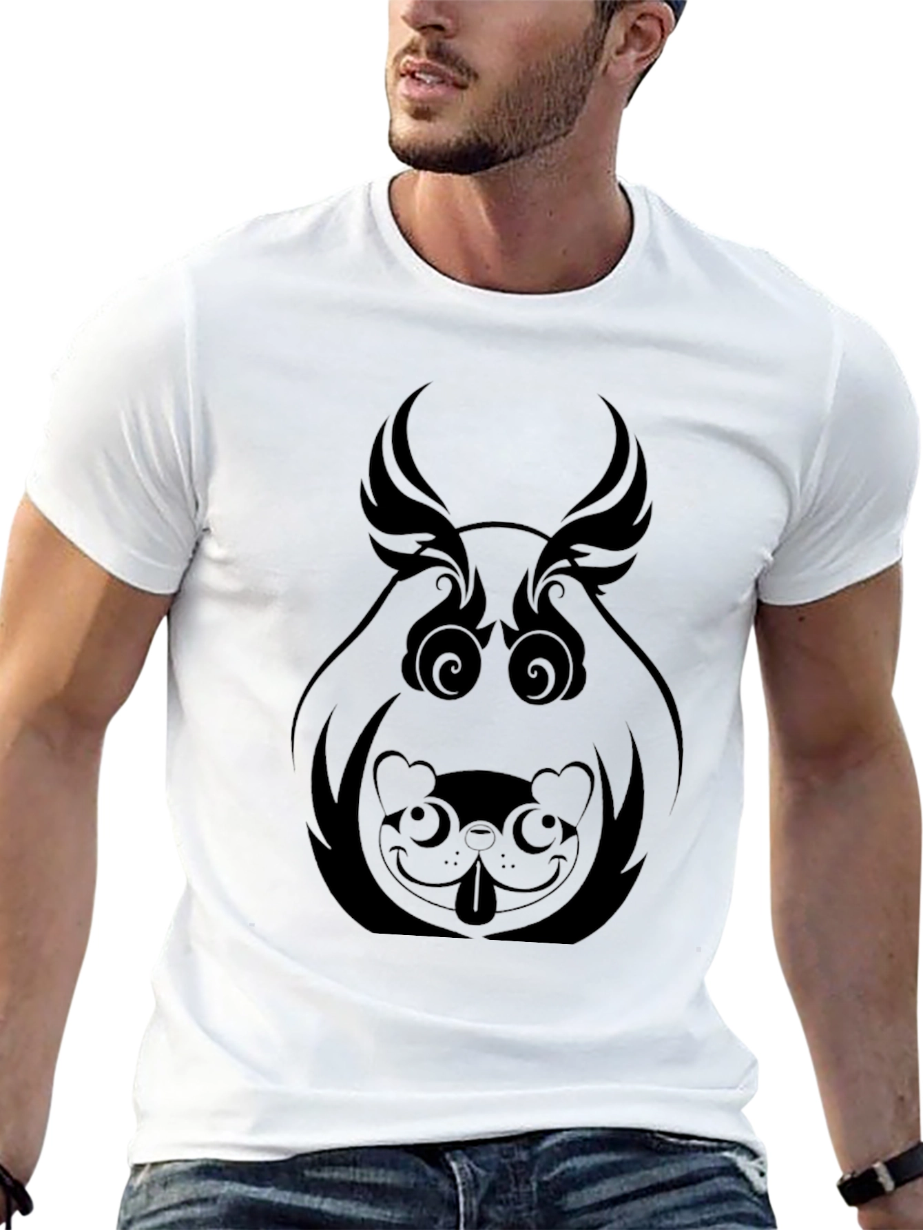 Abstract Dog Graphic Tee - Black Cotton