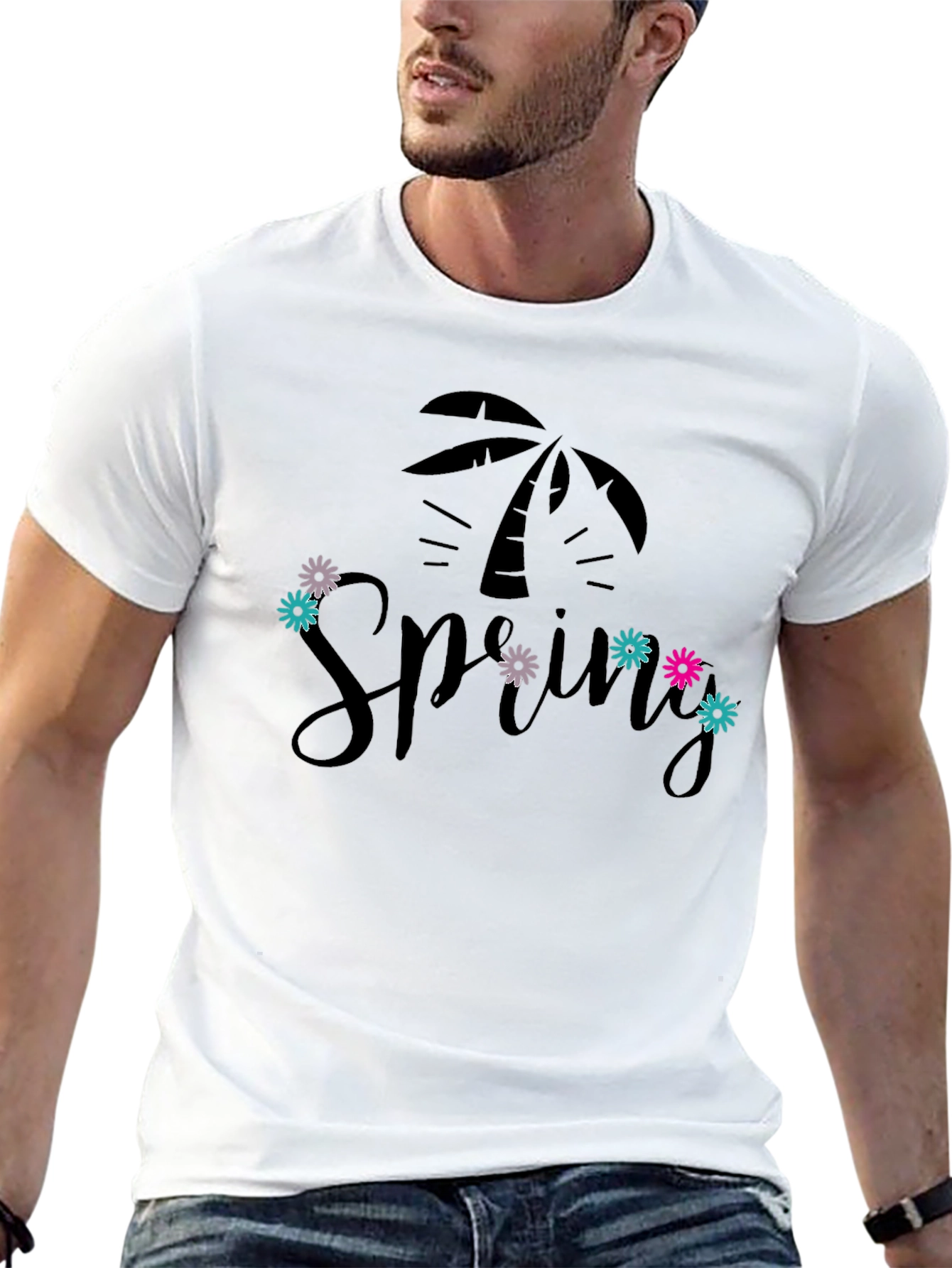 Spring Palm Tee - Black Graphic T-Shirt