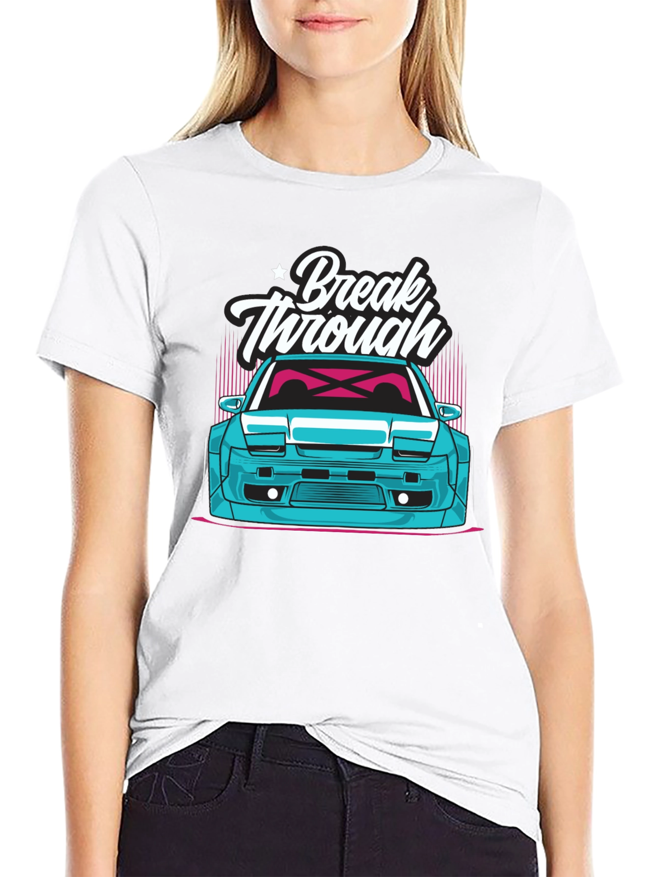 Break Through Car Graphic Tee - Stylish Black T-Shirt
