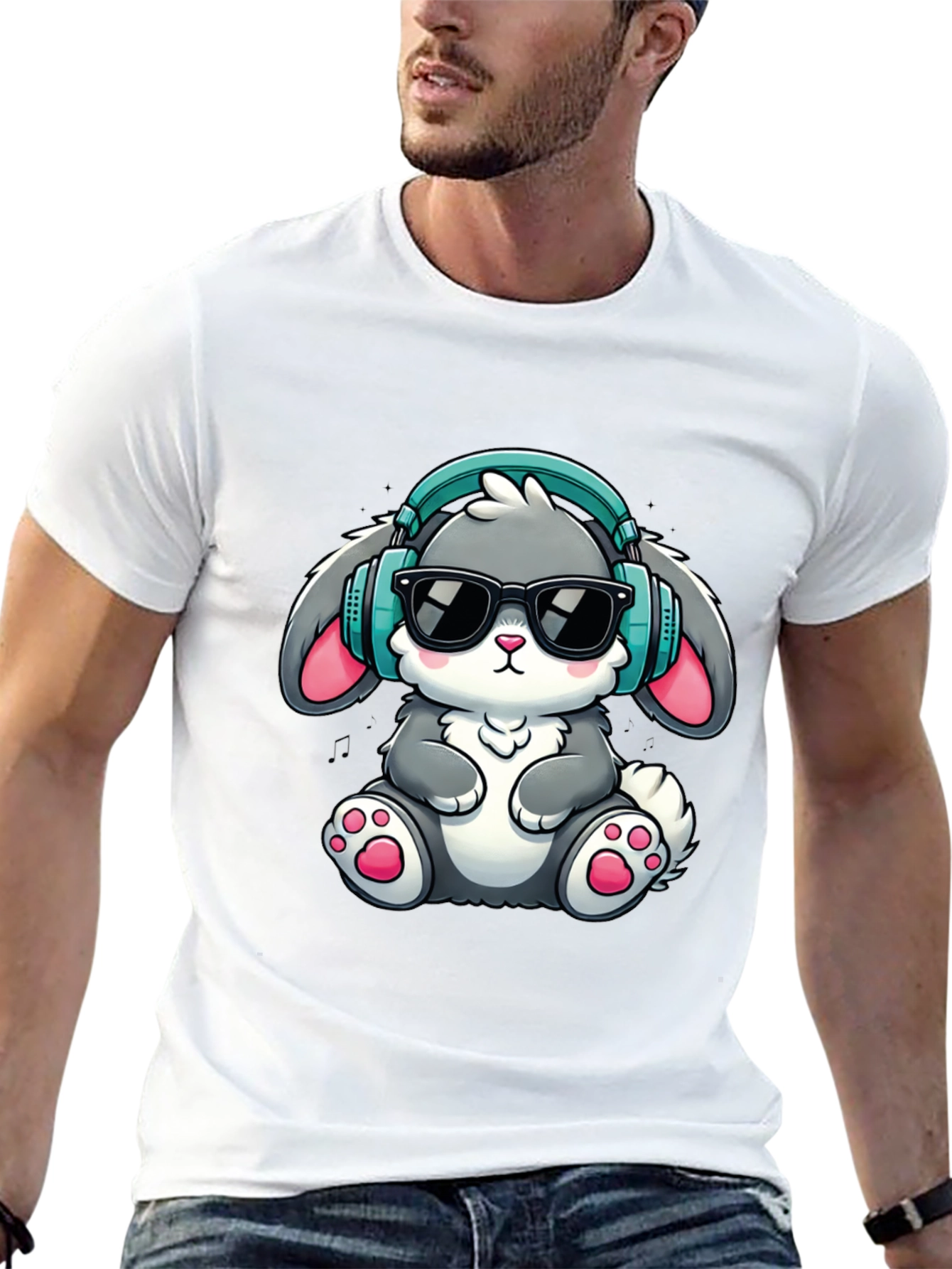 Bunny DJ T-Shirt: Cute Cartoon Rabbit with Headphones