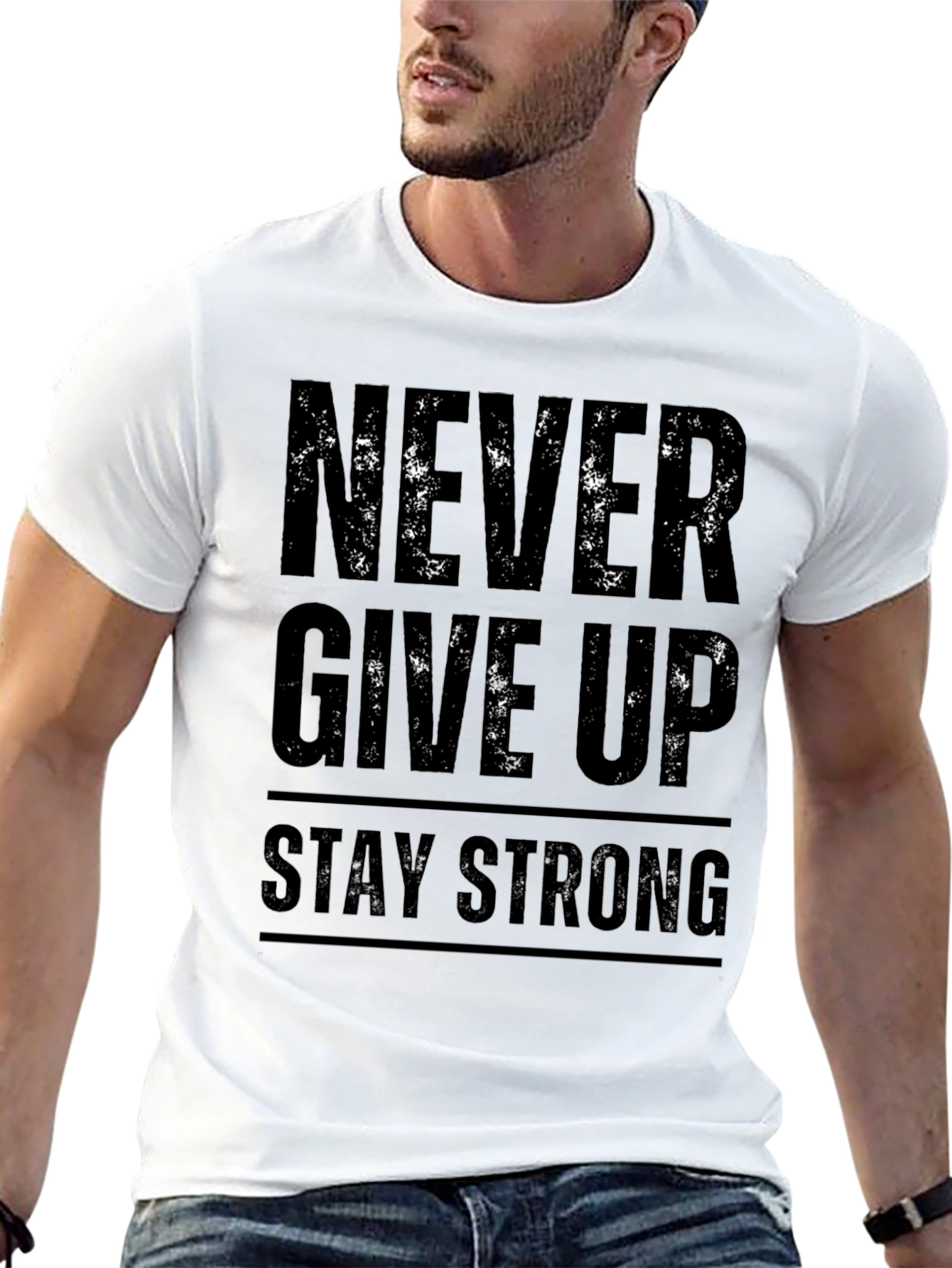 Inspirational Black Graphic T-Shirt: Never Give Up