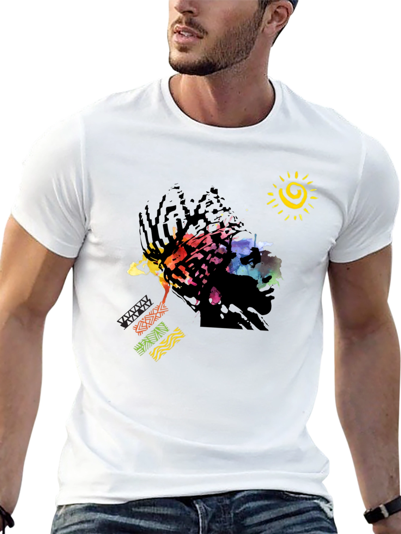 Abstract Afro Art Graphic T-Shirt - Black