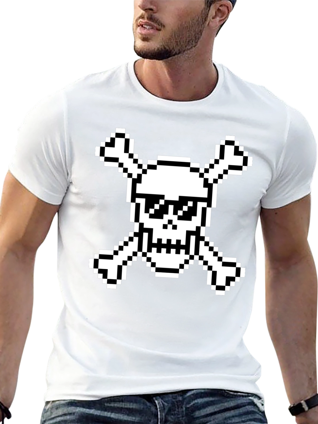 Pixel Pirate Skull & Crossbones Black Graphic Tee