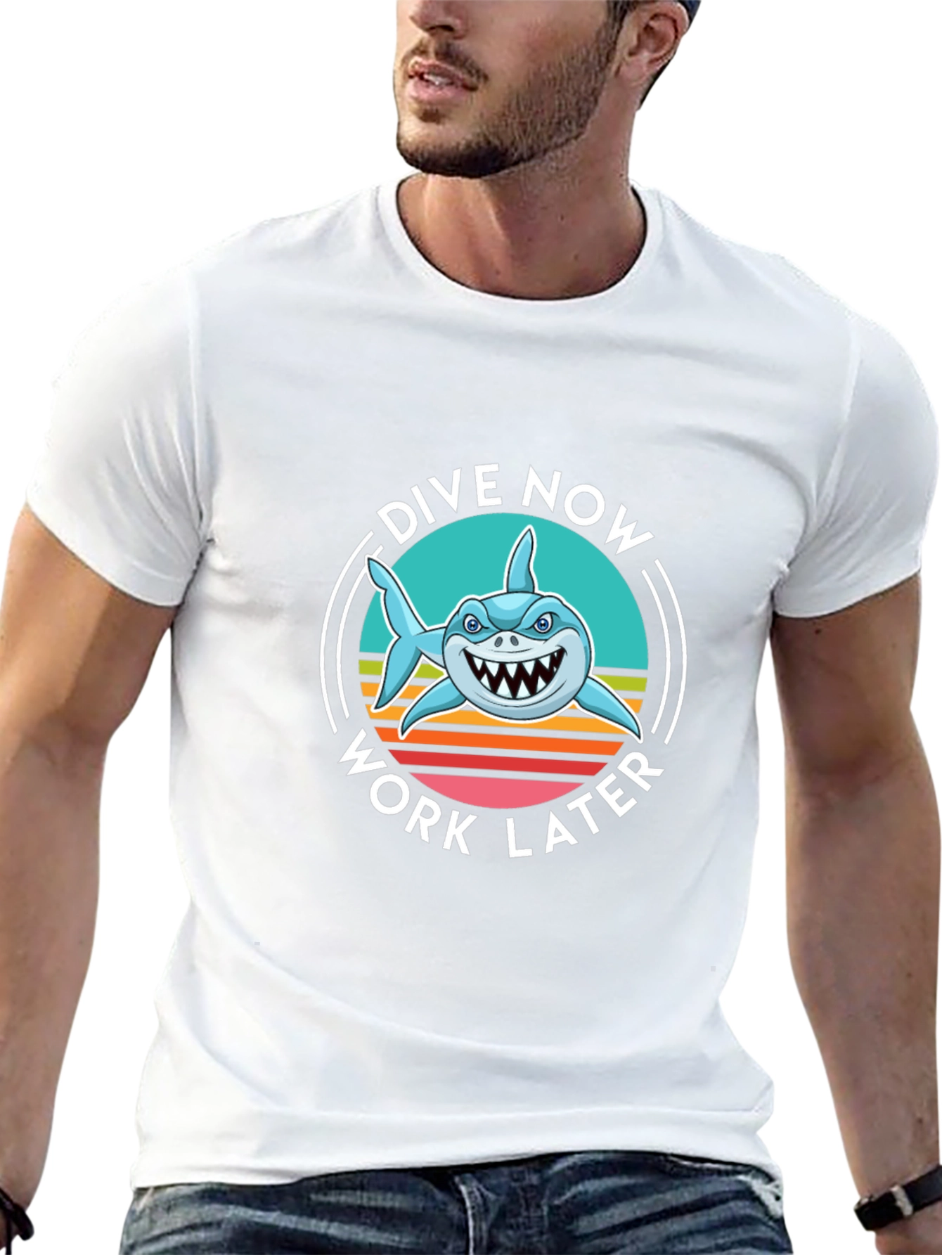 Dive Now Work Later Shark Graphic Tee
