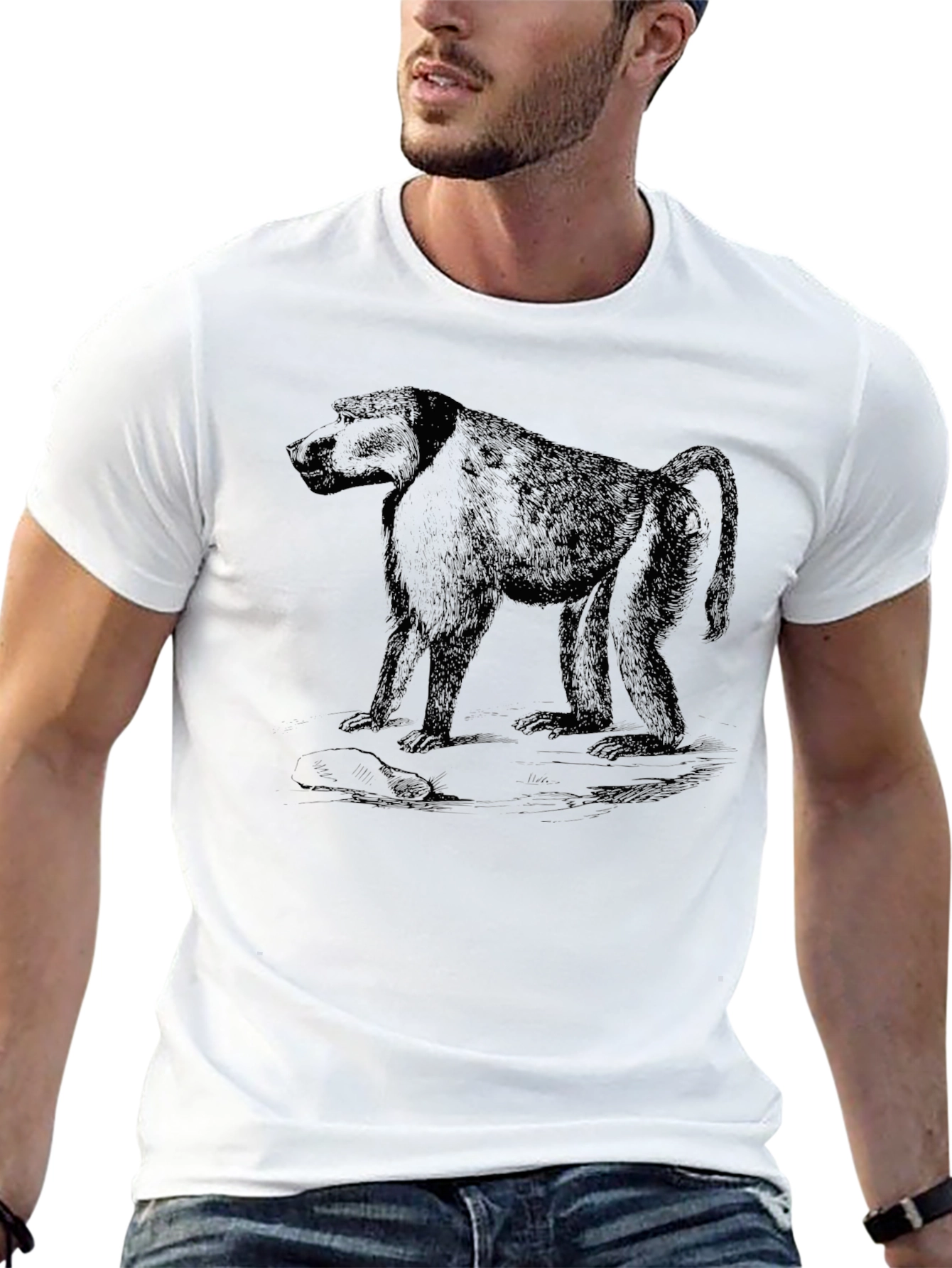 Baboon Graphic Print Black T-Shirt