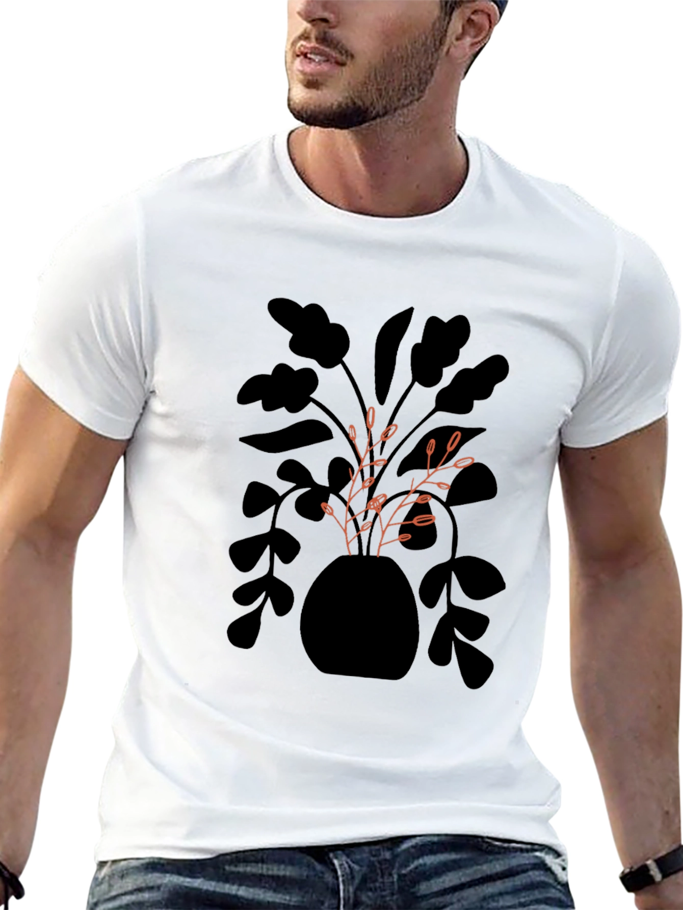 Modern Plant Graphic Black T-Shirt