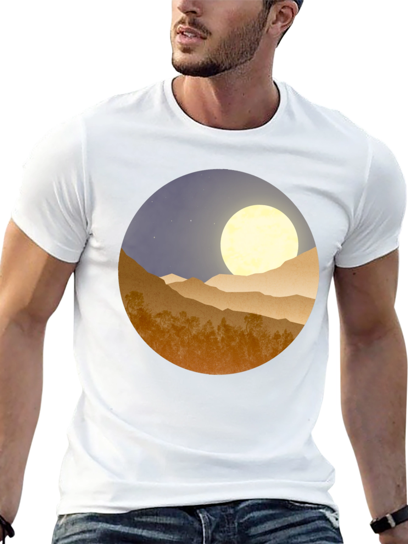 Moonlit Mountain Graphic Tee - Soft Black Cotton Blend