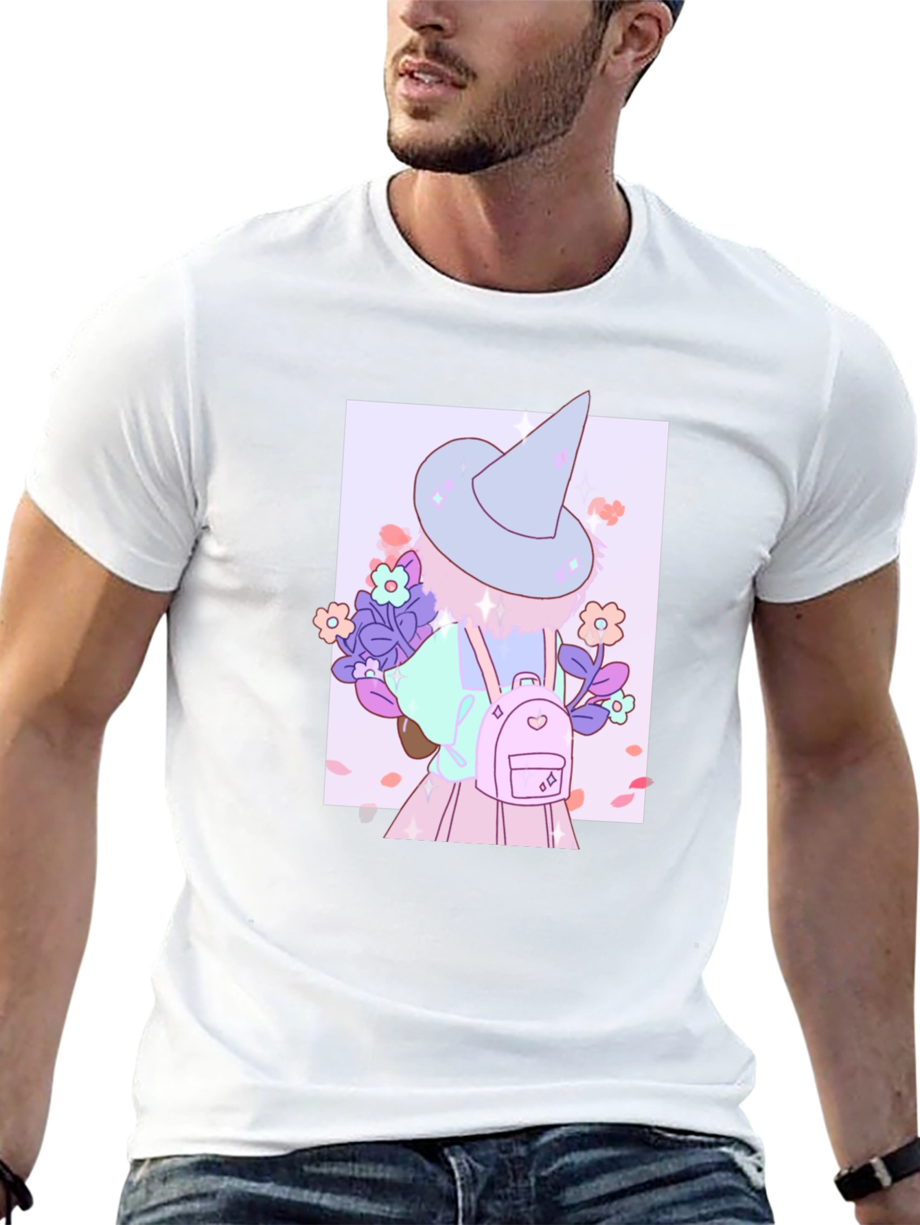 Cute Anime Witch Graphic T-Shirt - Black Cotton