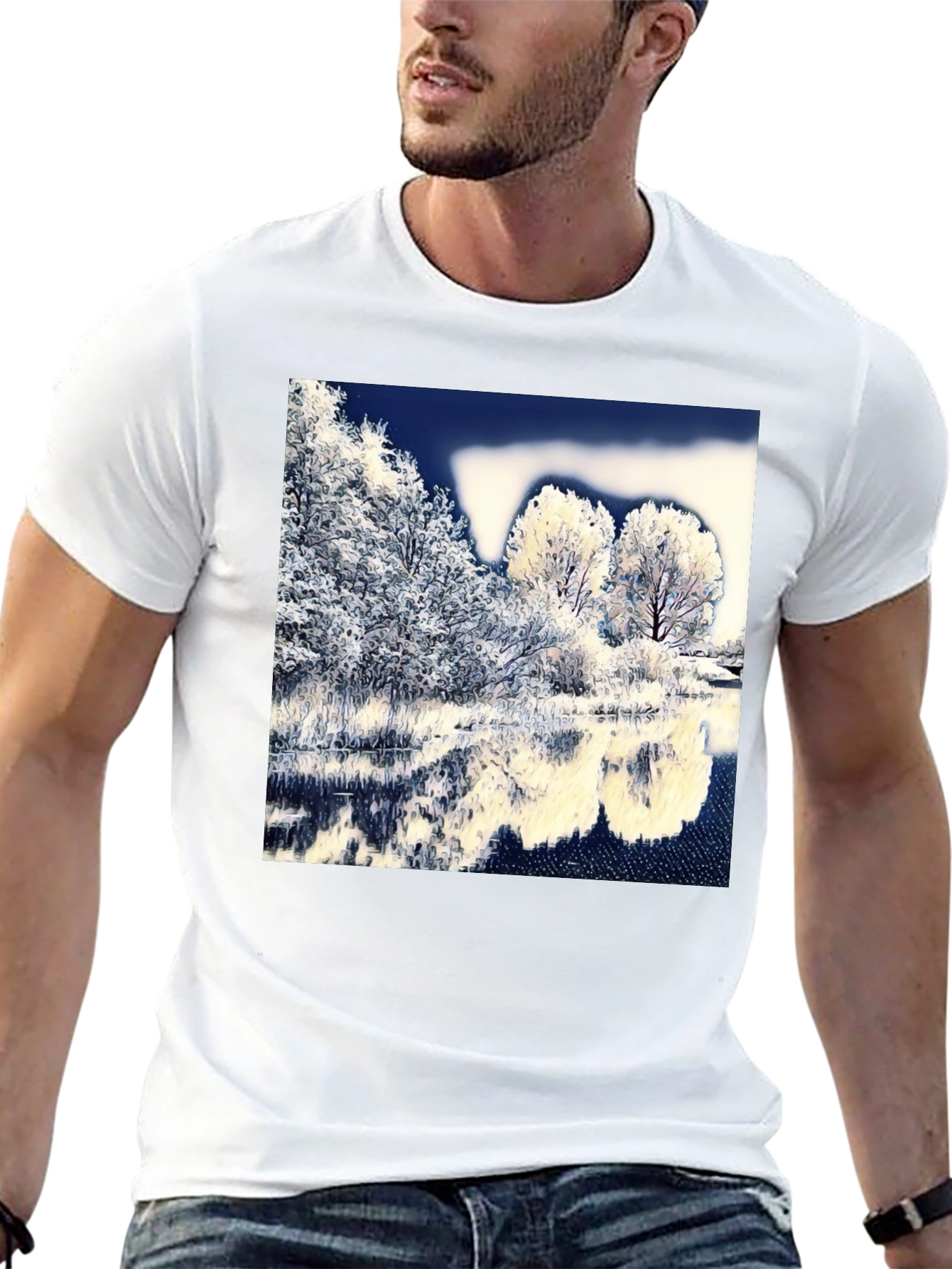 Winter Lake Scene Graphic Tee - Black